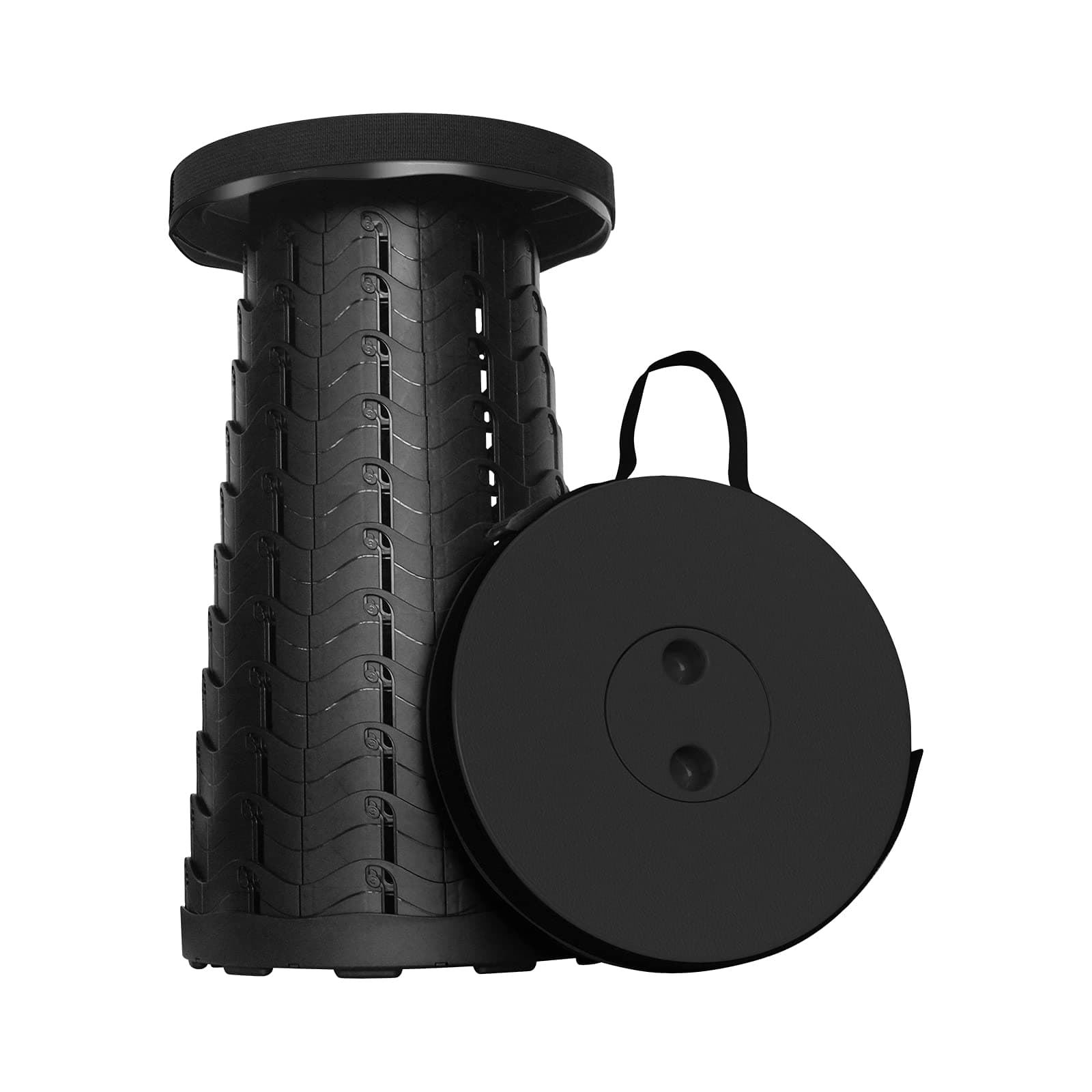 Aihoye Portable Collapsible Stool， Folding Telescoping Stool with Load Capacity 400lbs，Portable Collapsible Stool for Adults，Portable Collapsible Chair for Camping Fishing Hiking Travel BBQ(Black)