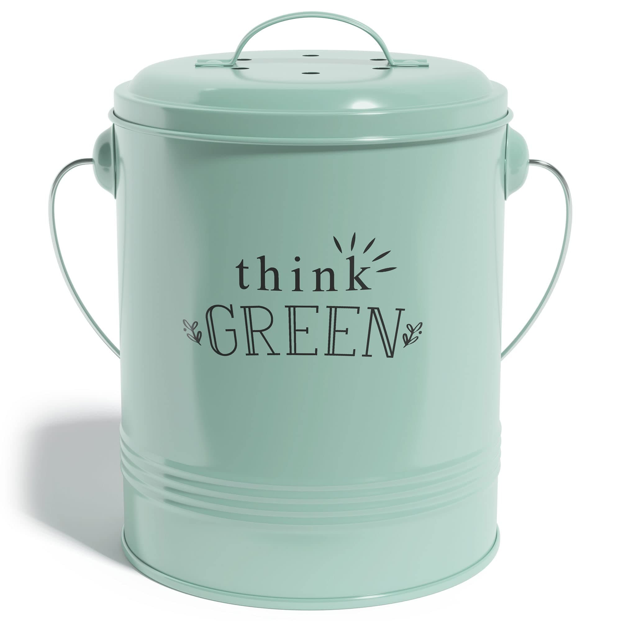 Barnyard Designs Kitchen Compost Bin Kitchen Counter Indoor Compost Bin, Countertop Compost Bin with Lid, Composting Bin Food Waste Composter Bin Cycler Bucket with Filter, 1.2 Gallon 7”x9.5”, Mint