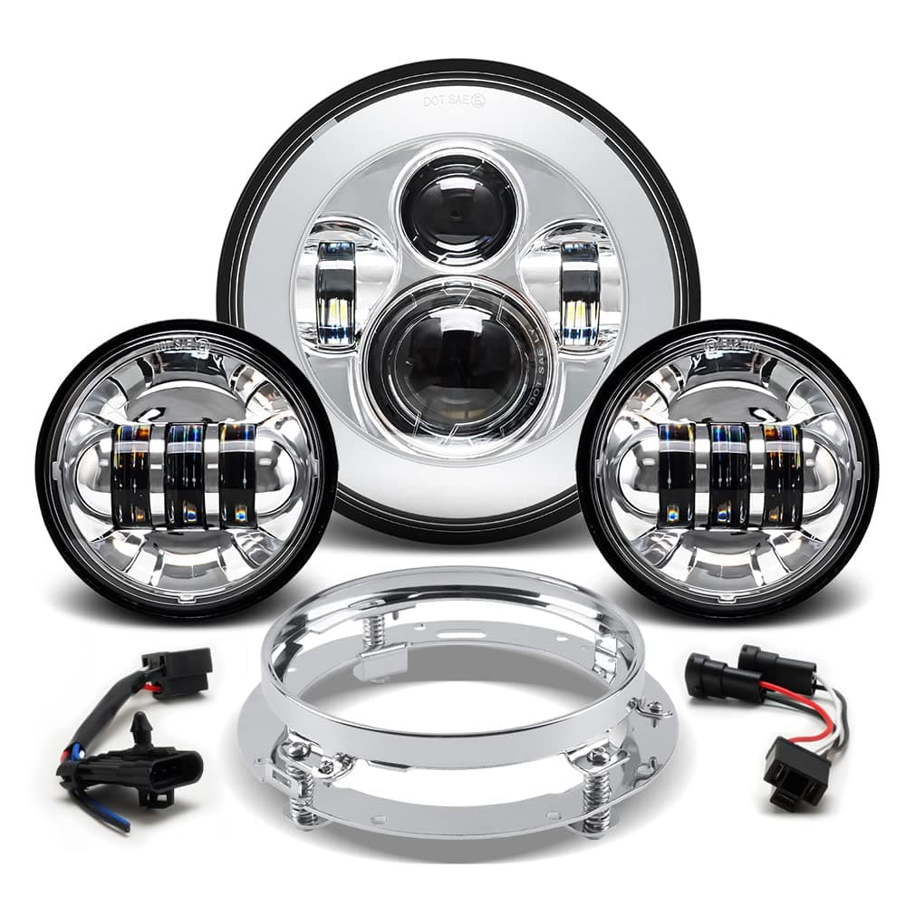 7" LED Headlight 4.5" Auxiliary Fog lights Kit for Motorcycle Compatible with Harley Davidson Road King Electra Glide Street Glide Accessories Heritage Softail Deluxe Ultra Limited Classic