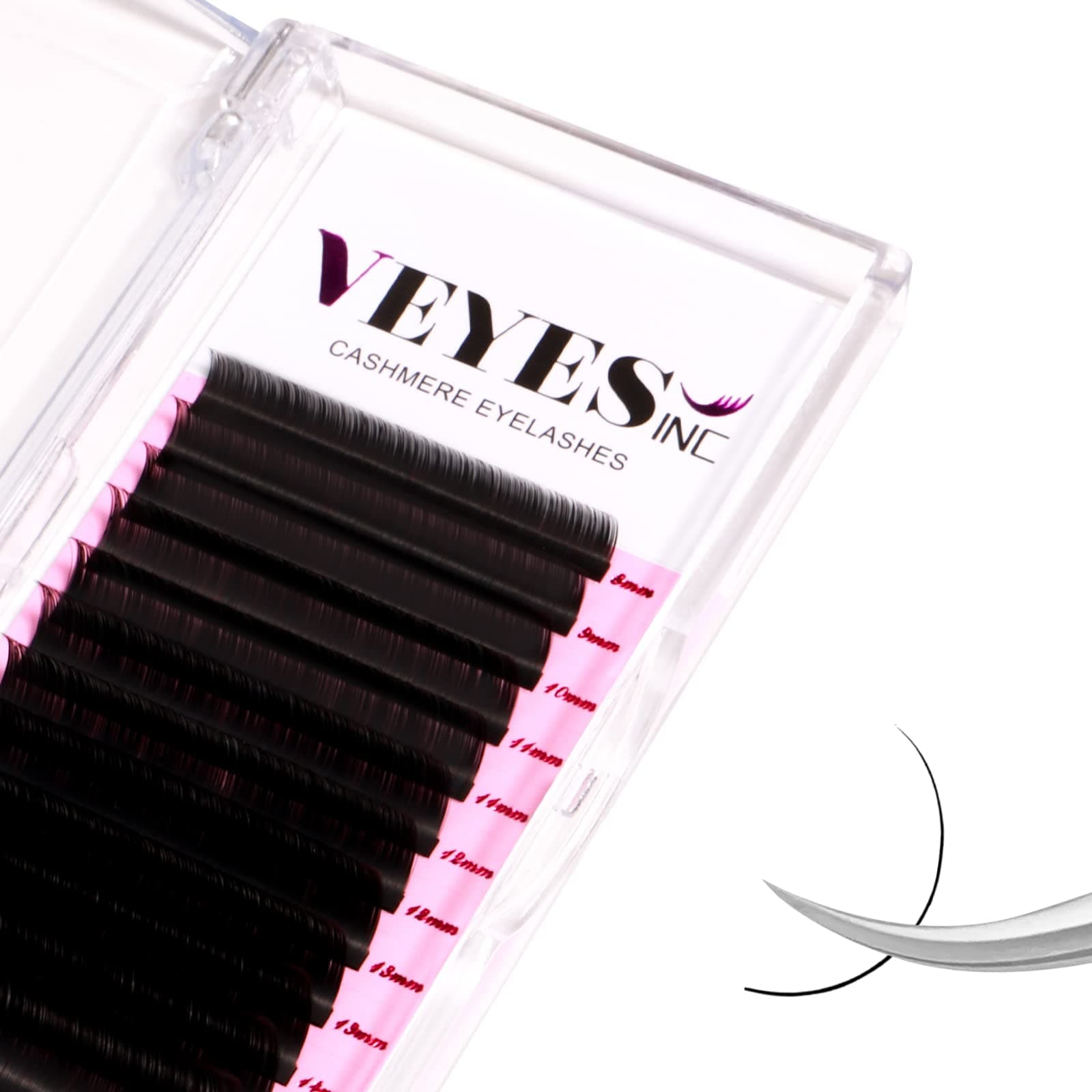 VEYES INC Cashmere Volume Lash Extensions C CC D DD LD L B J M Curl 0.03-0.20 thickness 5-25mm, Super Matte Black Individual Eyelashes Tray, Professional Supplies for Lash Techs (0.03 CC 14mm)