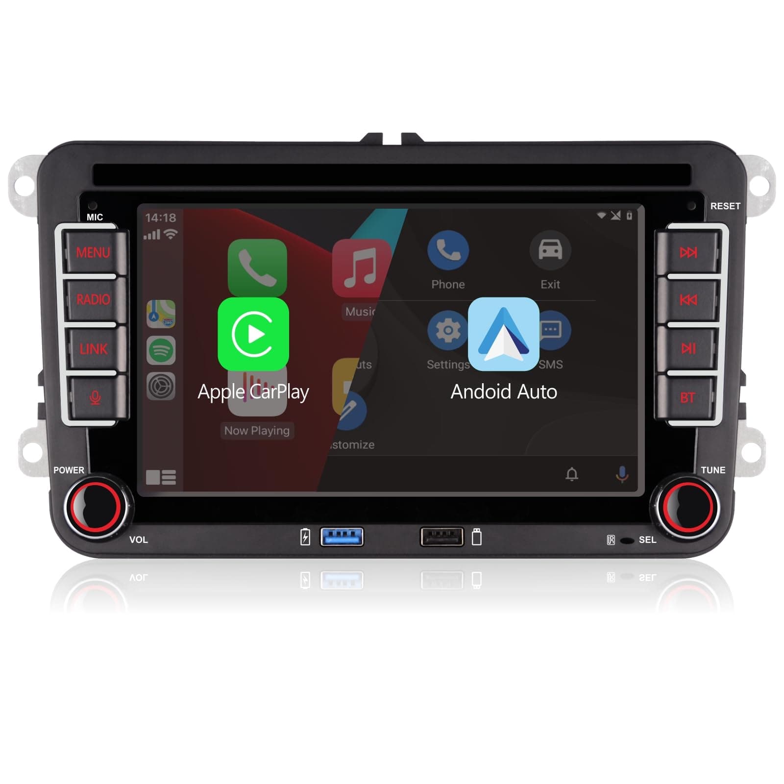 Double din Car Stereo Compatible with Wireless Carplay Android Auto with Bluetooth/FM/AM Radio/USB/High Power Car Radio for VW Golf 5 6 Passat Jetta Caddy EOS T5 Tiguan Touran CC Polo