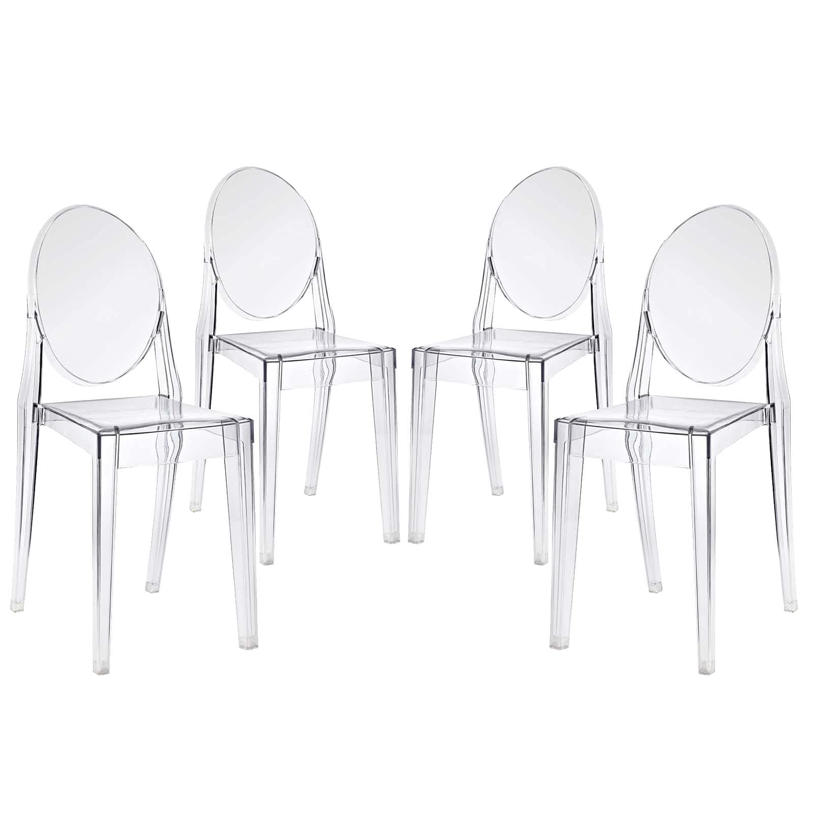 Casper Modern Acrylic Stacking Four Dining Armchairs in Clear