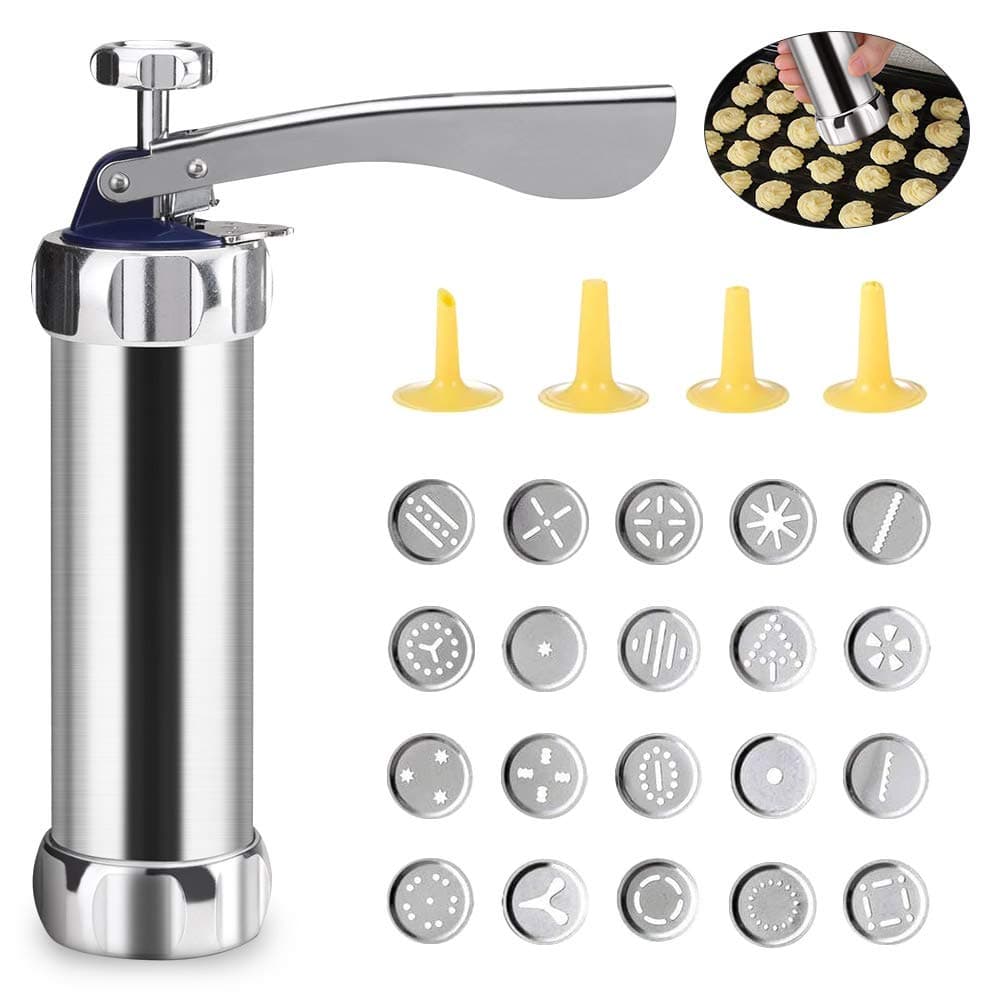 Achort Biscuit Cookie Maker Cookie Press Gun Kit for DIY Biscuit Maker and Decoration with 20 Cookie Discs and 4 Icing Nozzles