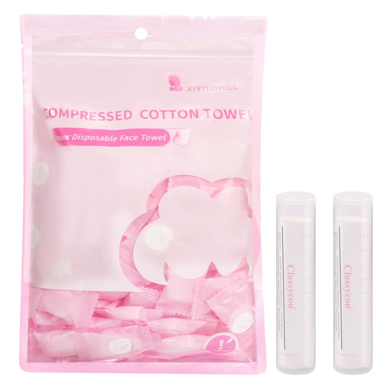 100 PCS Compressed Towel with 2 Carrying Cases - Mini Tablets Disposable Portable Face Towel Cotton Coin Tissue for Travel, Camping,Hiking,Sport,Beauty Salon,Home Hand Wipes & Other Outdoor Activities