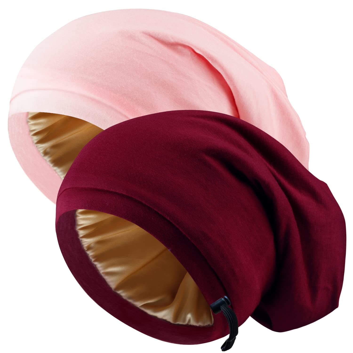 2 Pcs Reversible Comfortable Silk Satin Bonnet for Sleeping, Adjustable Silk Satin Night Cap