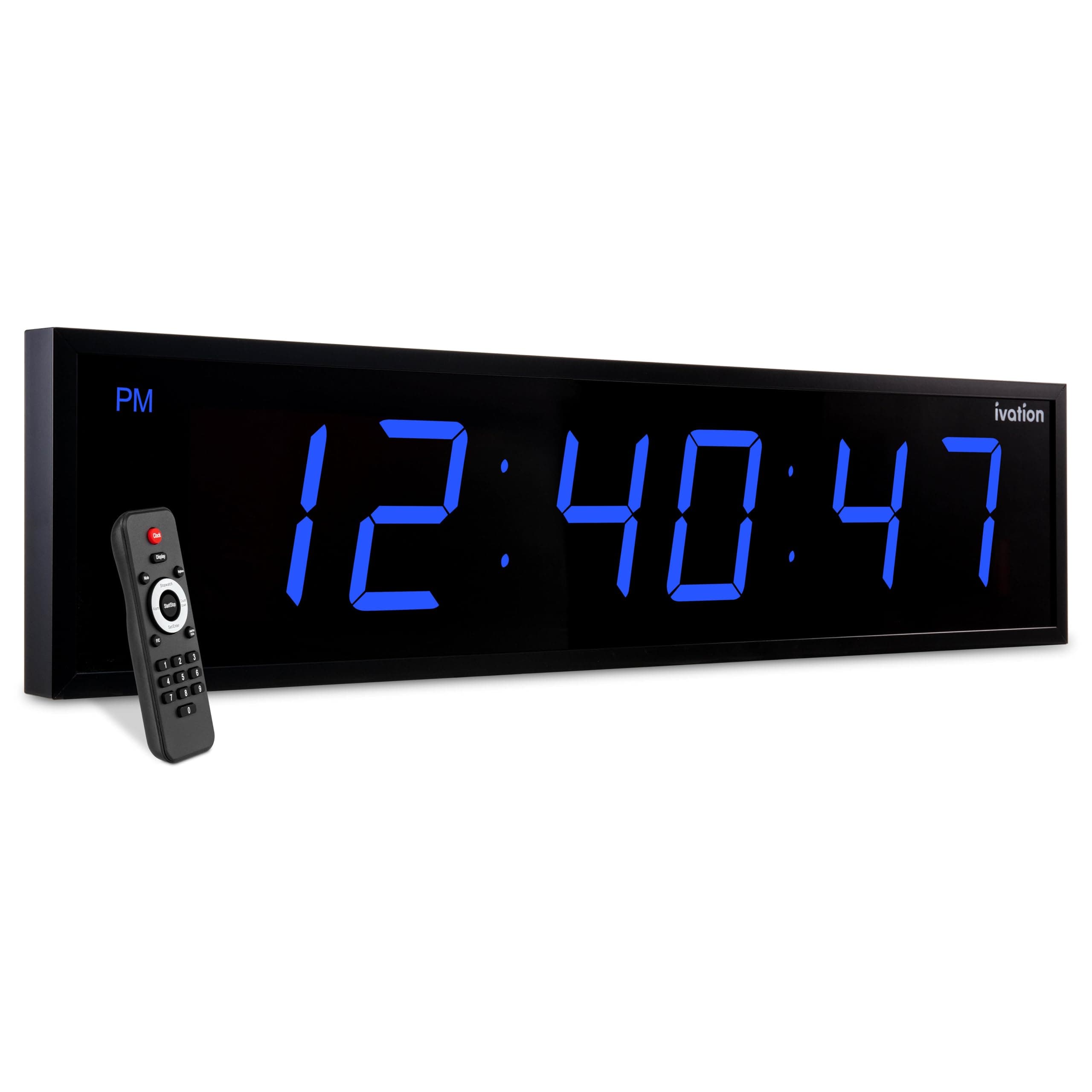 Ivation Huge Oversized 72" Large Digital LED Clock | Big Digital Clock w/Multi-Function Display – Stopwatch, Timer, Alarms, Temp & Date | 6 Brightness Levels, Time Memory & Remote (Blue)