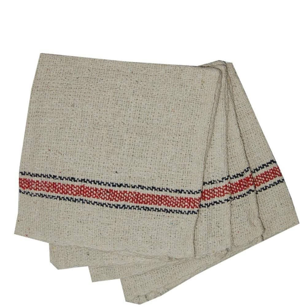 UNDERLOOP Loop Power Wet and Dry Floor Cleaning Cloth/Pocha for Mopping Cloth for Kitchen, car and Bike etc Mop Cleaning (Off-White,red Stripe) - Pack of 6 (22x22inc)