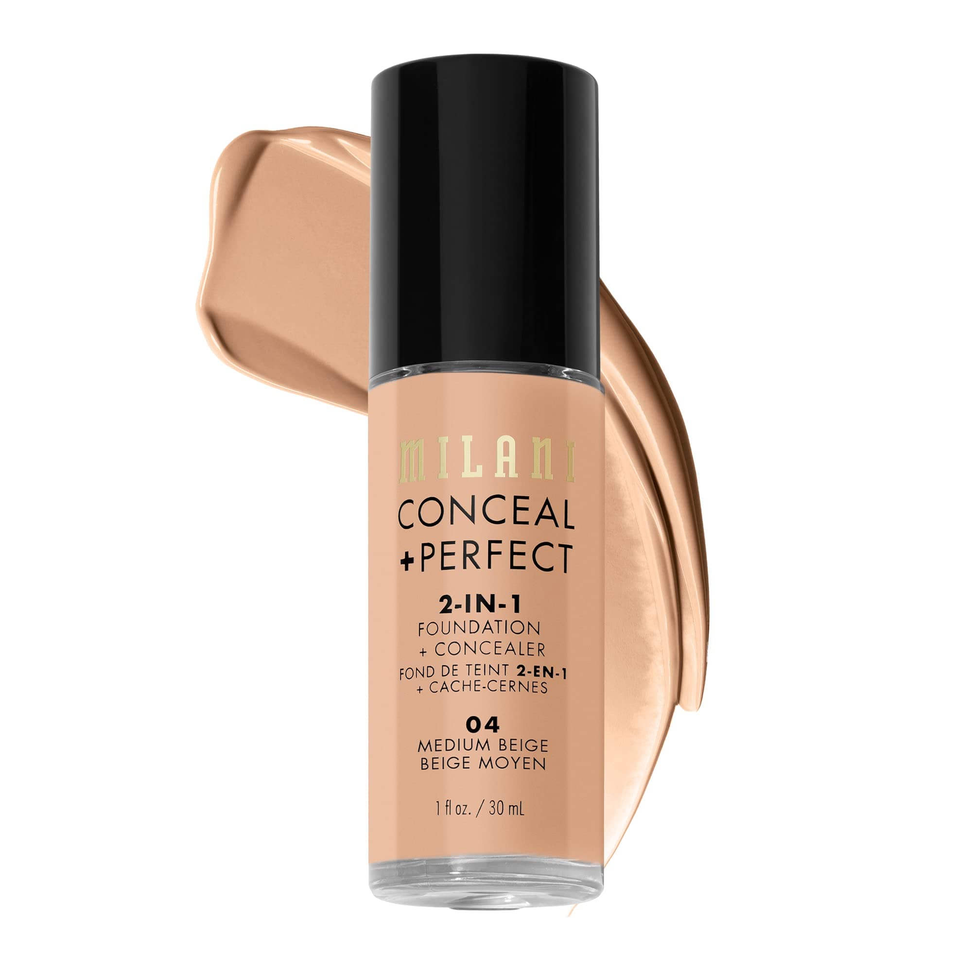 Conceal + Perfect 2-in-1 Foundation + Concealer | Full Coverage Long Wear Makeup | Lightweight, Hydrating with Vitamin E | Covers Redness, Dark Circles, Crease-Proof, Paraben-Free | 04 Medium Beige | 30ml.