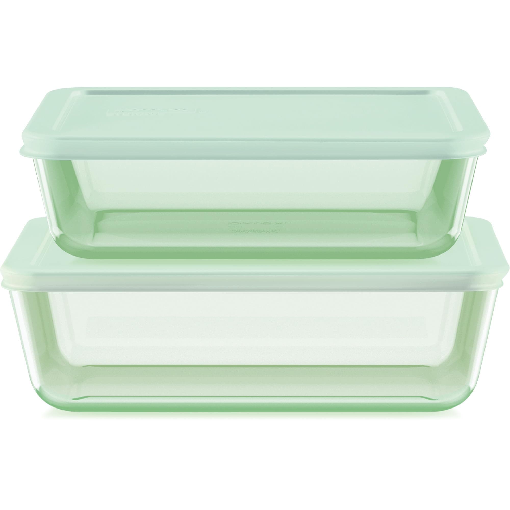 Pyrex Tinted (4-PC) Large Rectangular Food Storage Container Set, Snug Fit Non-Toxic Plastic BPA-Free Lids, Freezer Dishwasher Microwave Safe, 6 Cup & 11 Cup