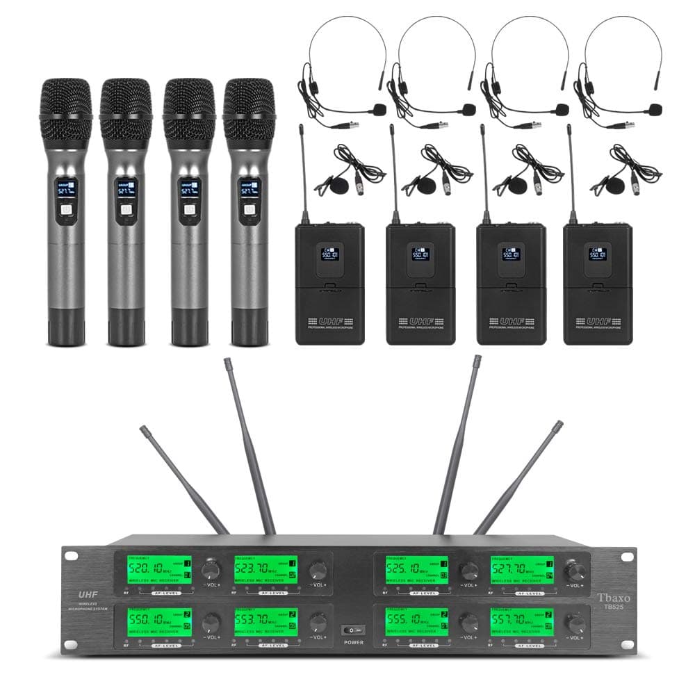 Wireless Microphone System Frequency A 8 Channel Microphone UHF 4 Handheld Mic 4 Headset 4 Lavalier Bodypack 4 Lapel Mic Karaoke System Church Speaking Conference Wedding Party Ktv