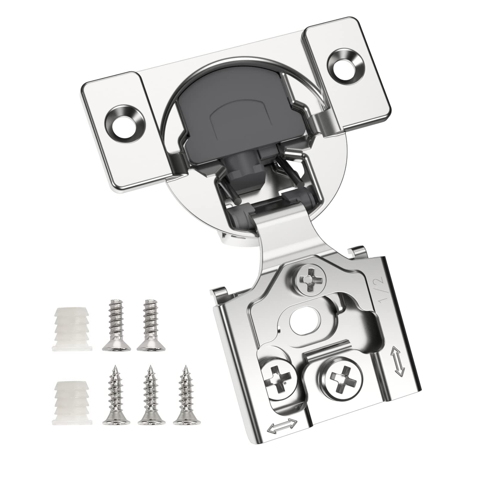 2 Pack 1/2" Overlay 3D Soft Close Concealed Hinge for Face Frame Door, Smooth Slow Self Closing Hinges, Satin Nickel, Hidden 105° Open Angle Stainless Steel Hinge for Kitchen Cabinet Door