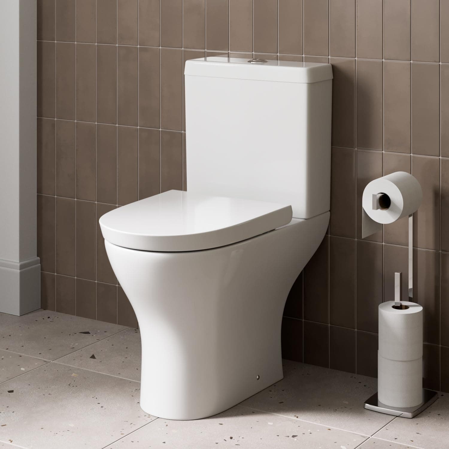 Arles Modern Bathroom Cloakroom Close Coupled Toilet Short Projection WC Toilets Soft Close Quick Release Top Fix Seat Dual Flush Cistern D Shape Pan, White Gloss