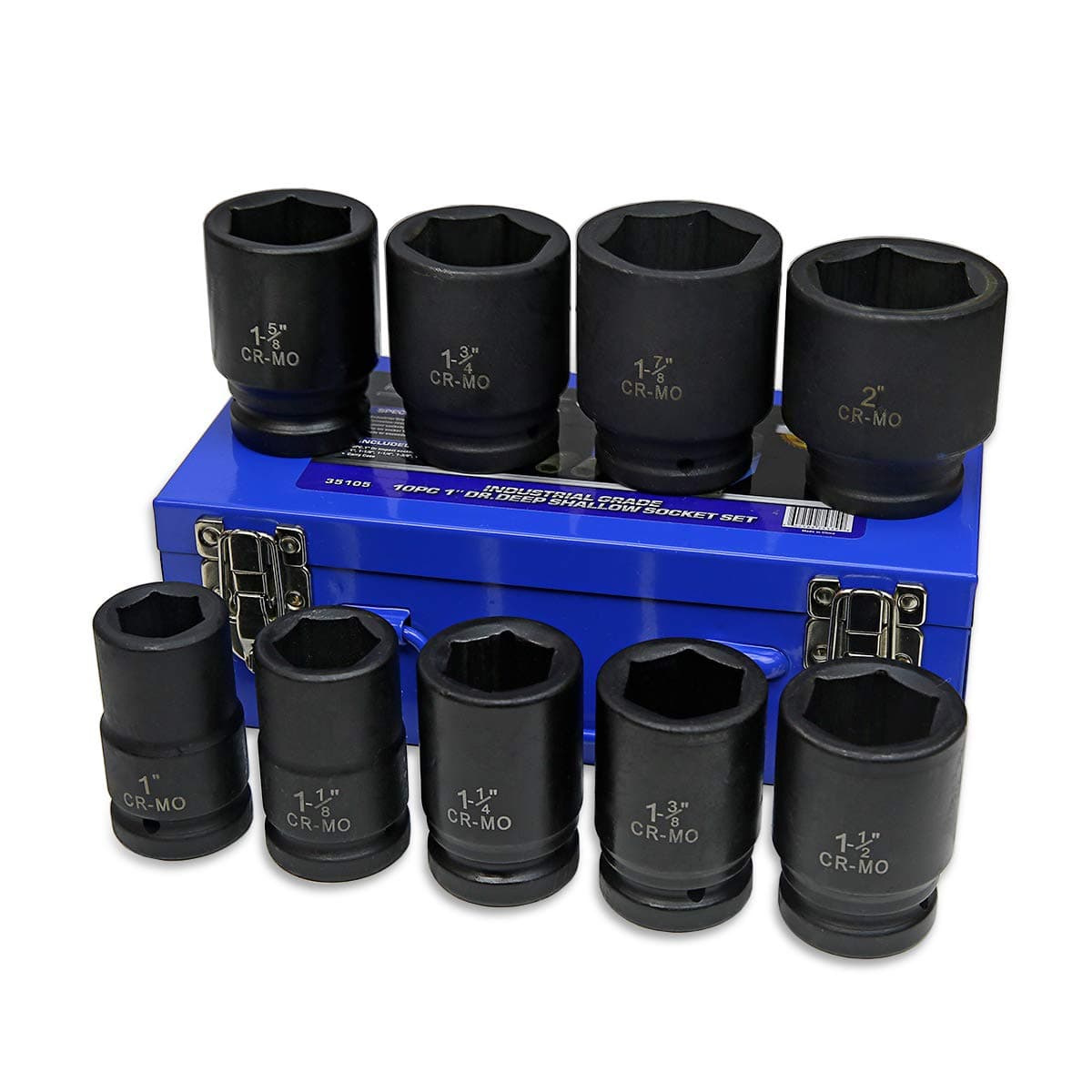 9-Pieces 1" DR Drive Deep Impact Socket Set 6-Point (1-Inch - 2-Inch) 9pc Impact Socket Set Carrying Case