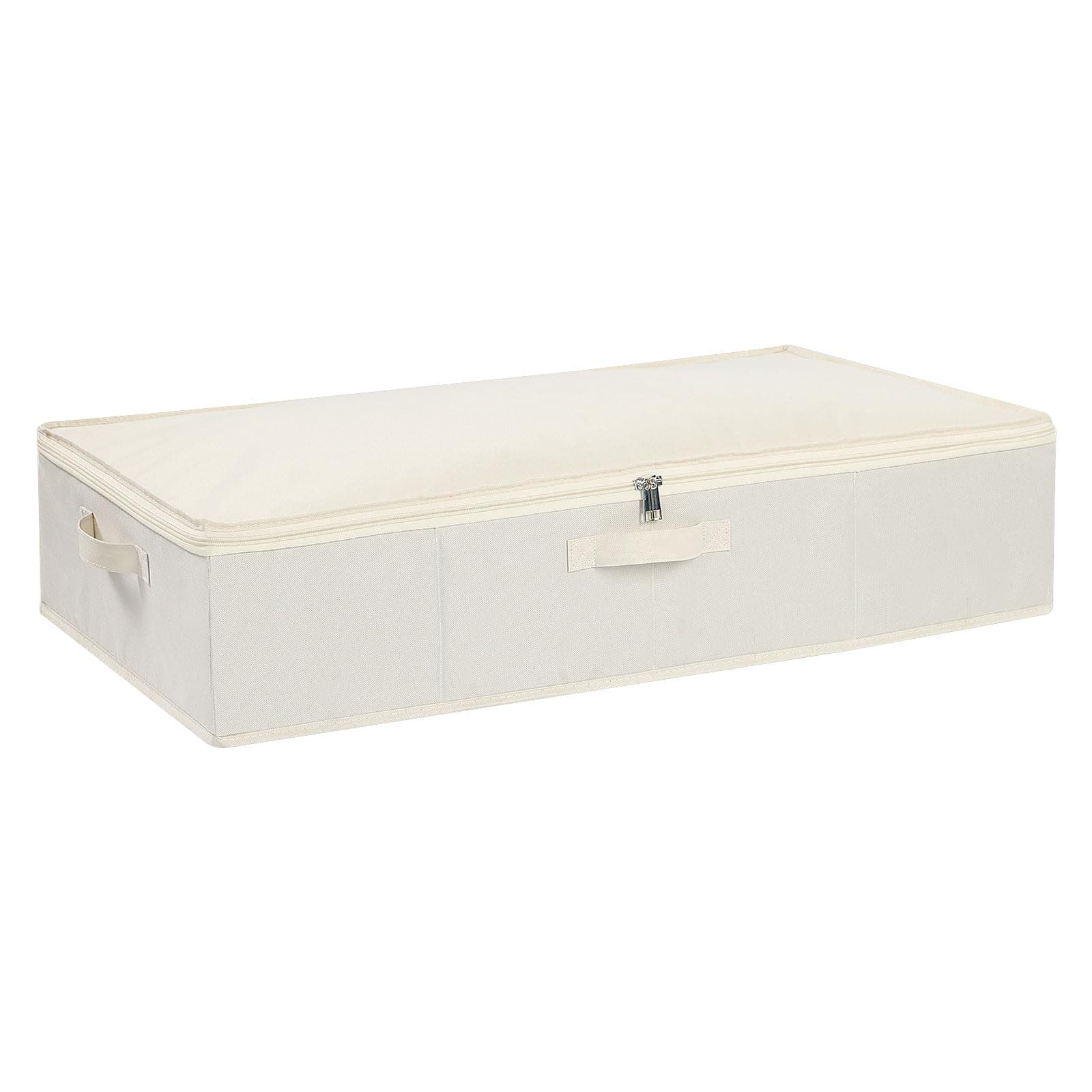 1-Pack Under Bed Storage Box with Lid, Foldable Wardrobe Organiser with Reinforced Handles for Blanket, Sheets, Clothing, Shoes, Beige, 60×30×15 cm