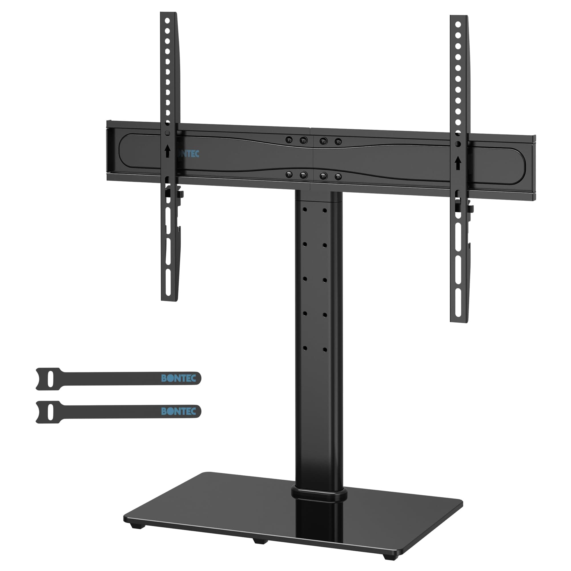 Universal Table Top TV Stand, Adjustable for 32-65 inch LCD/LED/Plasma TVs, VESA 600x400mm, Tempered Glass Base, Cable Management, Holds 45 KG, Mobile TV Stand for Living Room, Bedroom