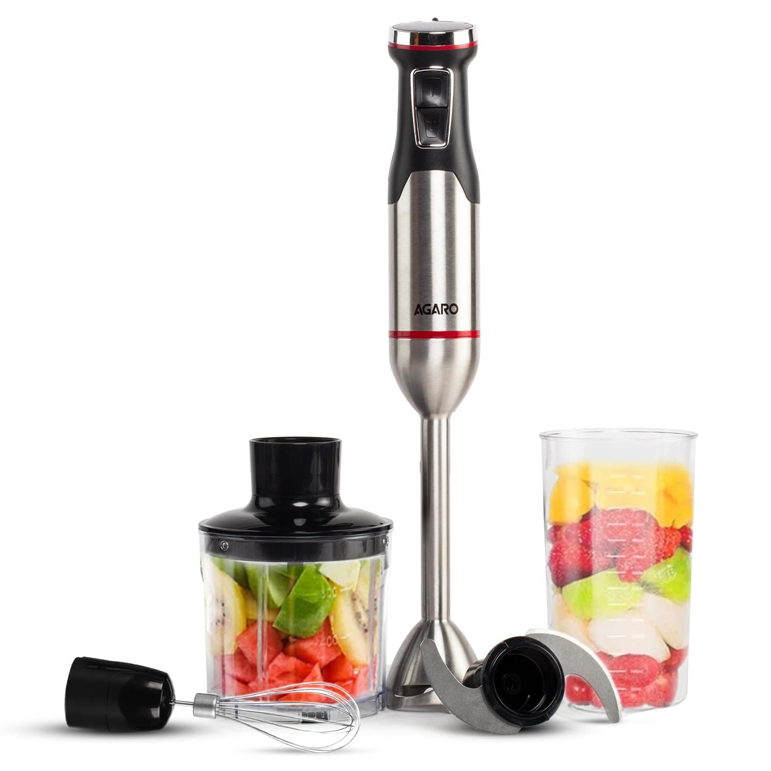AGARORoyal Hand Blender and Chopper, 1500 W, 2 Variable Speeds and Speed Regulator, Chop, Blend, Puree, Stainless Steel (Black)