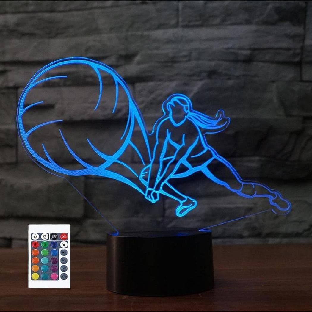 3D Play Volleyball Night Light Powered Remote Control Touch Switch 16 Color Change LED Table Desk Lamp Acrylic Flat ABS Base USB Charger Home Decoration Toy Birthday Xmas Kid Children Gift