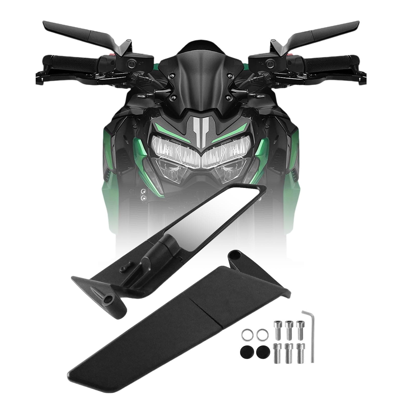 Motorcycle Mirrors Universal 360 Rotatable Stealth Wind Wing Side View Mirrors for Kawasaki Z400 Z650 Z900 Z1000 Duke 125 200 250 390 690 790 1290 Yamaha MT, HONDA, SUZUKI(8mm 10mm)