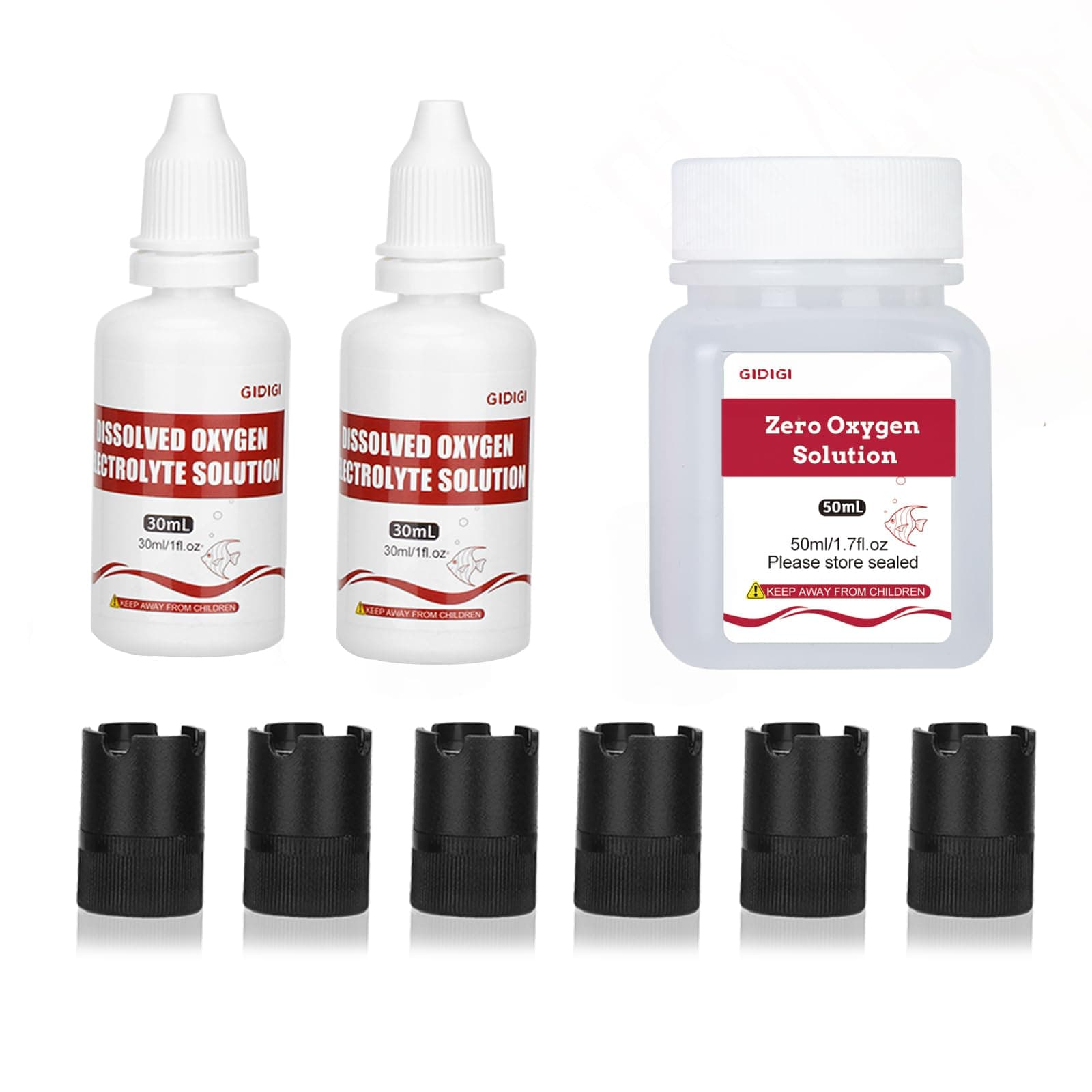 Dissolved Oxygen Meter Accessories,Dissolved Oxygen Meter Calibration Solution Electrolyte Solution Membrane Cap Kit,1 * 50ml Zero-Oxygen Solution,2 * 30ml Electrolyte Solution,6 PCS of Membrane Cap