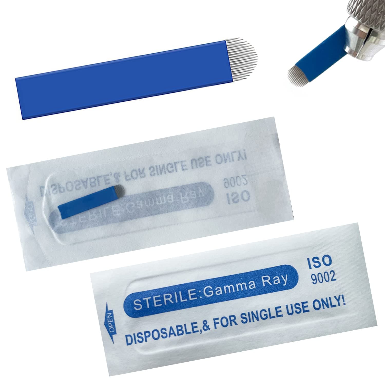 U18 Disposable Microblading Needles 0.20mm Diameter 18 Pin U Shape Permanent Makeup Supplies Manual Eyebrow Shading Blades Blue 18U Pins 30pcs