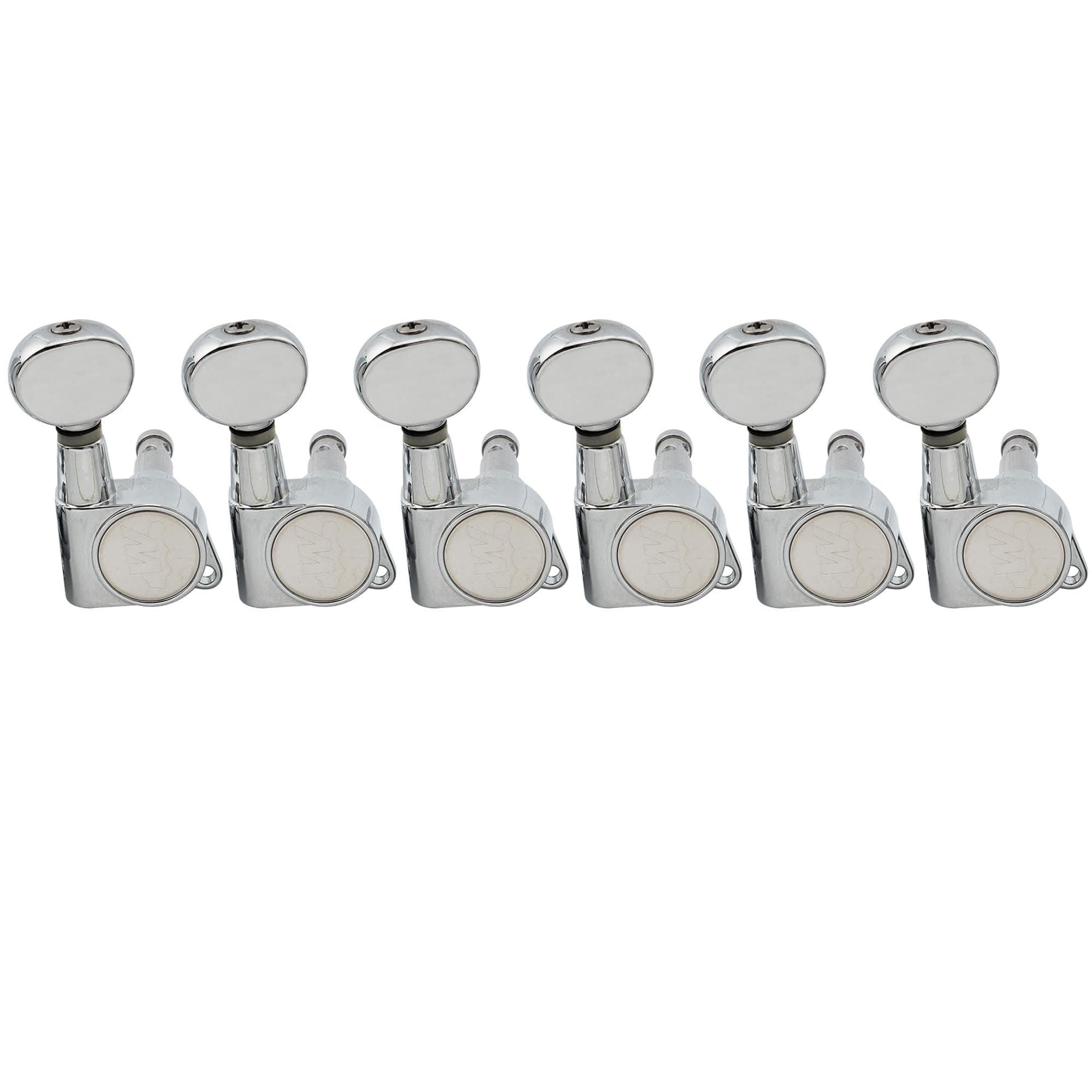 Wilkinson 6-in-line E-Z-LOK Mini Oval Button Guitar Tuners Machine Heads Tuning Pegs Keys Set for Fender Strat/Tele Electric Guitar, Chrome