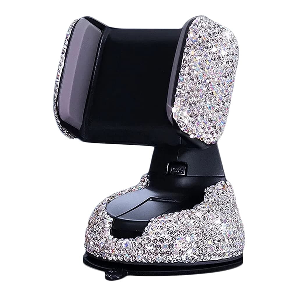 SUNCARACCL Bling Car Phone Holder, 360°Adjustable Universal Rhinestone Crystal Auto Phone Mount Stand Accessories for Windshield Dashboard and Air Outlet (White)