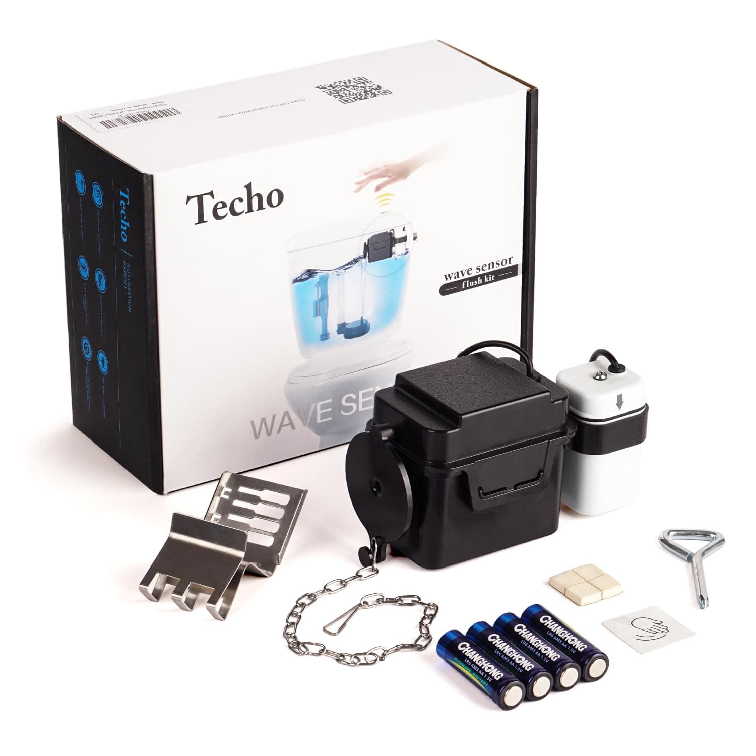 Techo Touchless Toilet Flush Kit with 8” Sensor Range, Adjustable Flush Time, Automatic Motion Sensor Powered by Batteries