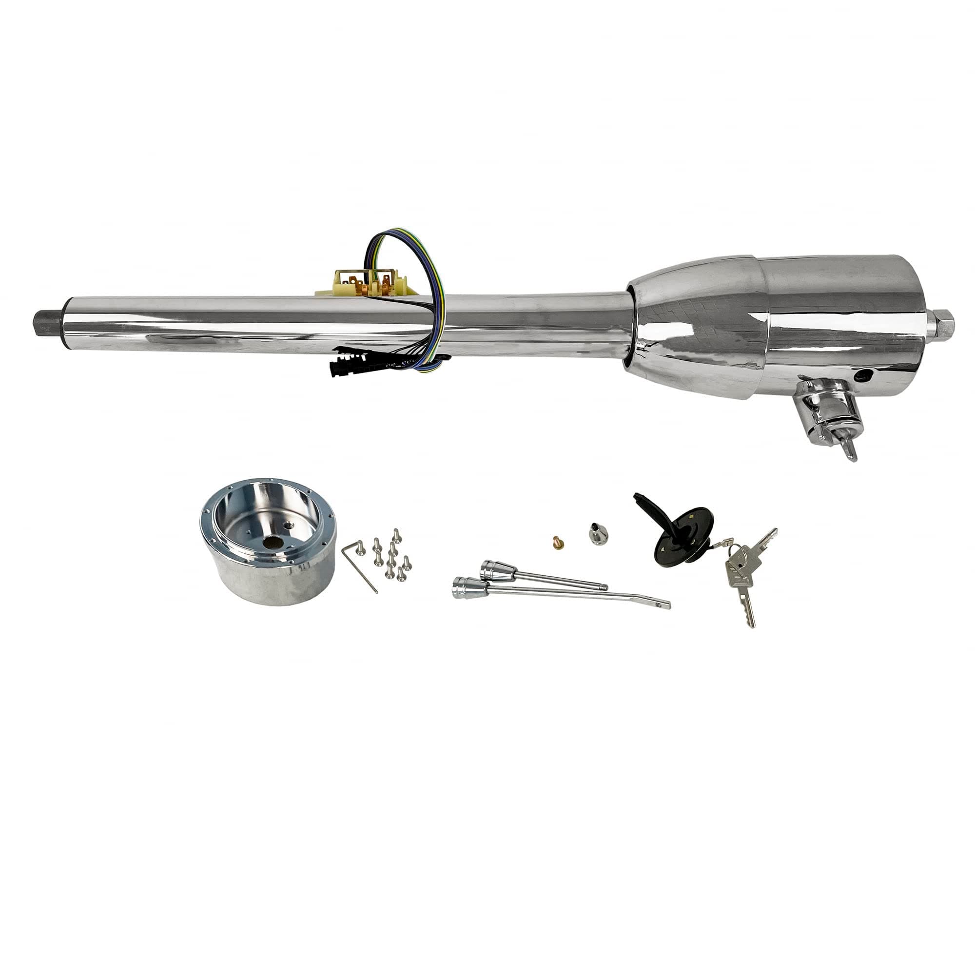 30" Floor Shift Tilt Steering Column with Ignition Keys & Steering Wheel Adapter