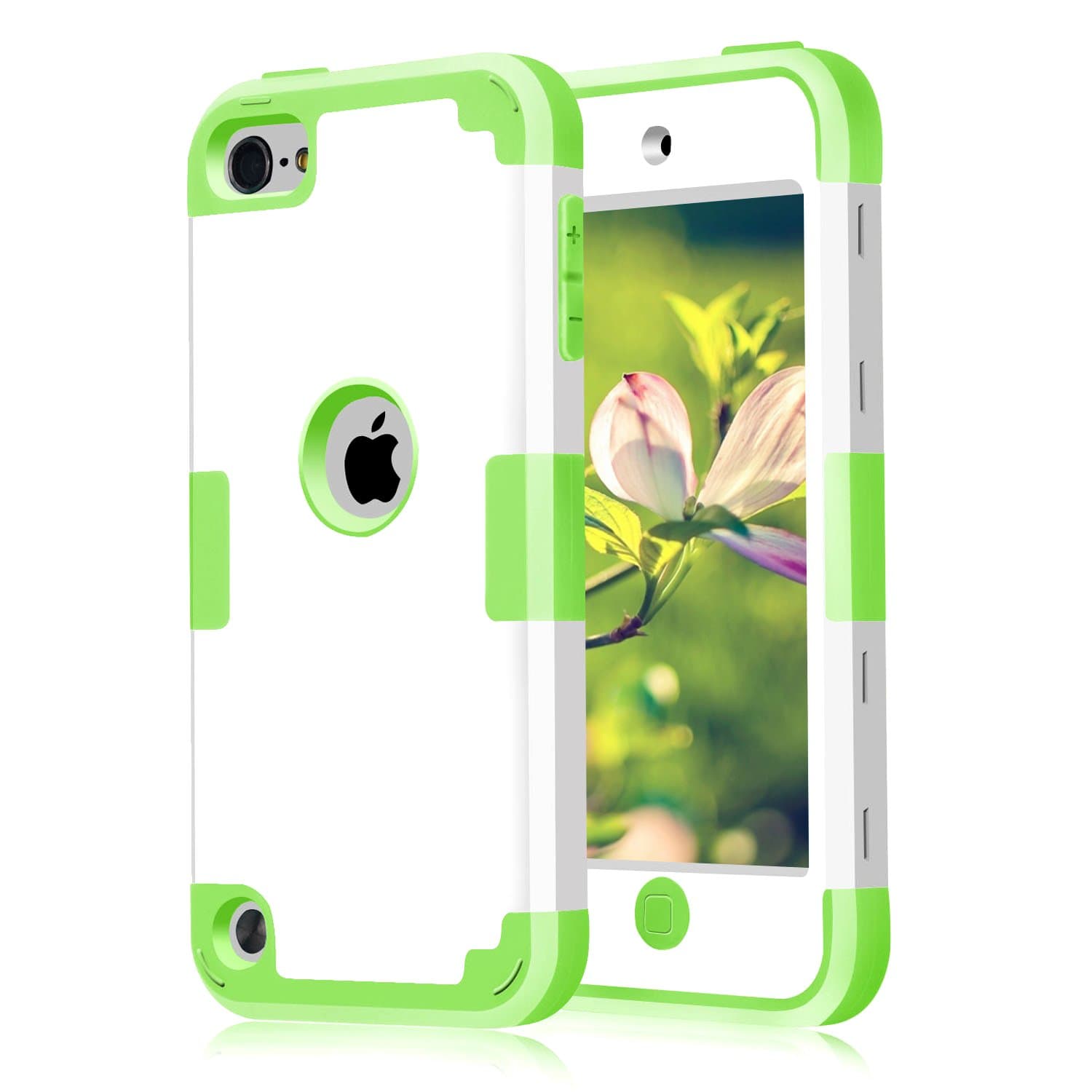 Case for iPod Touch 5 Case for iPod Touch 6 Case, Dual Layered 3 in 1 Hard PC Case + Silicone Shockproof Heavy Duty High Impact Armor Hard Case Cover for Apple iPod Touch 5 6th Generation (White 8)