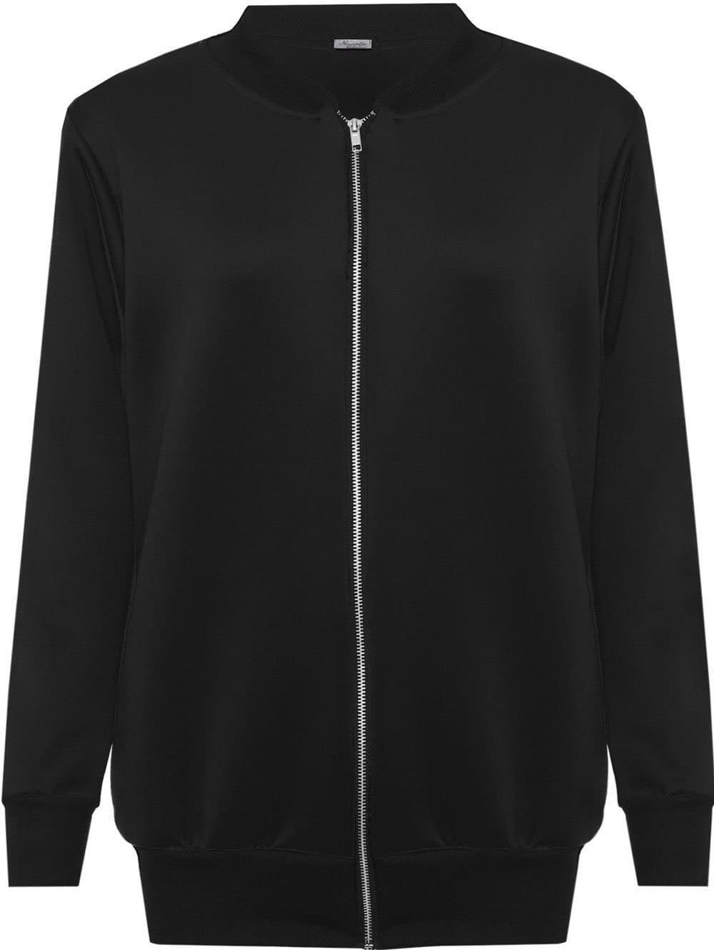 NauvelleNew Womens Plus Size Bomber Jacket Basic Plain Ribbed Varsity Top 14-28 (22/24, Black)