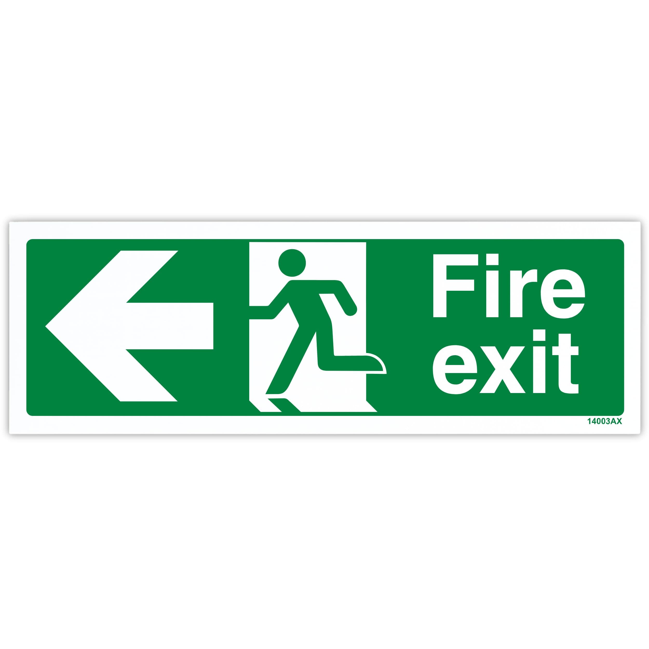 V Safety Fire Exit Arrow Left Sign - Landscape - 300mm x 100mm - 1mm Rigid Plastic