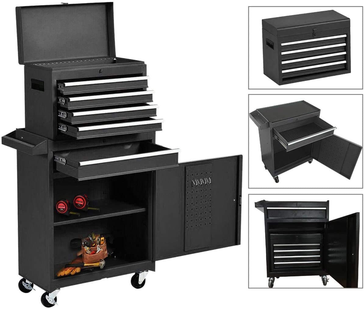 5-Drawer Rolling Tool Chest, Keyed Locking System Tool Box Big Tool Cabinet with Sliding Drawers and 4 Universal Wheels, Movable Toolbox for Workshop Machinery Garage (Cool black)