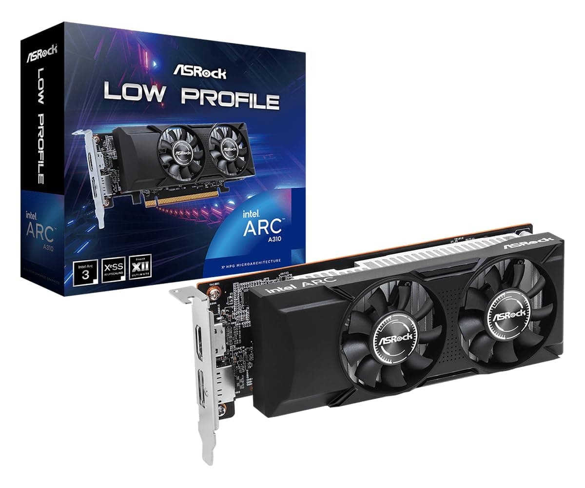 Intel Arc A310 Low Profile 4GB Graphics Card, 2000 MHz GPU Clock, 4GB GDDR6, Low-Profile Design, Dual Fan, DisplayPort 2.0, HDMI 2.0b, 8K Support