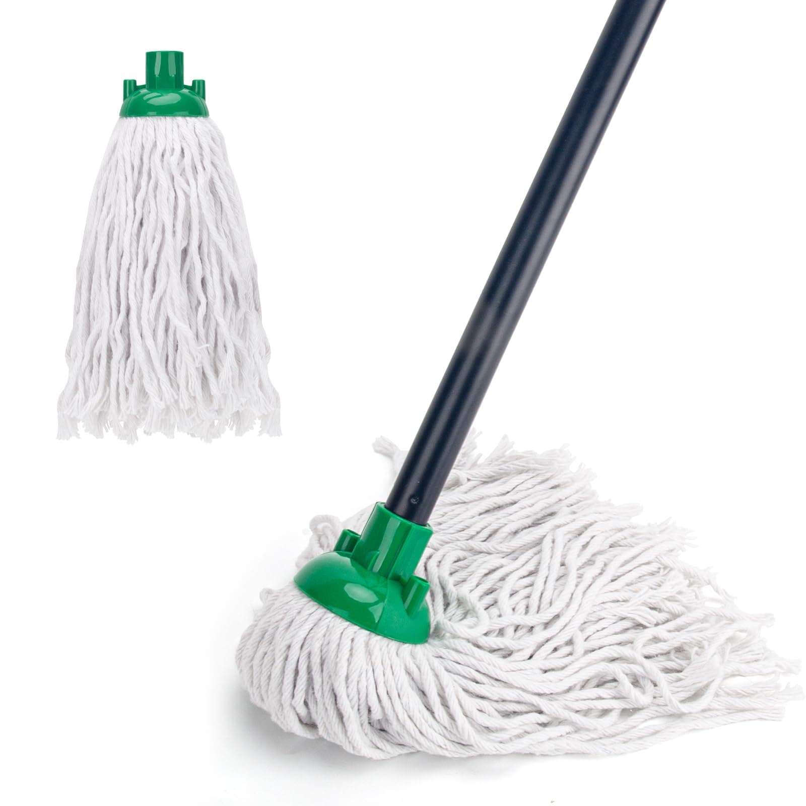 KeFanta Mop for Floor Cleaning,2 Pcs Cotton String Wet Mops Replacement Head Compatible with Microfiber Cloth Mop Refill & 0.8" Diameter Mops Handle,Green(1 Handle & 2 Heads)