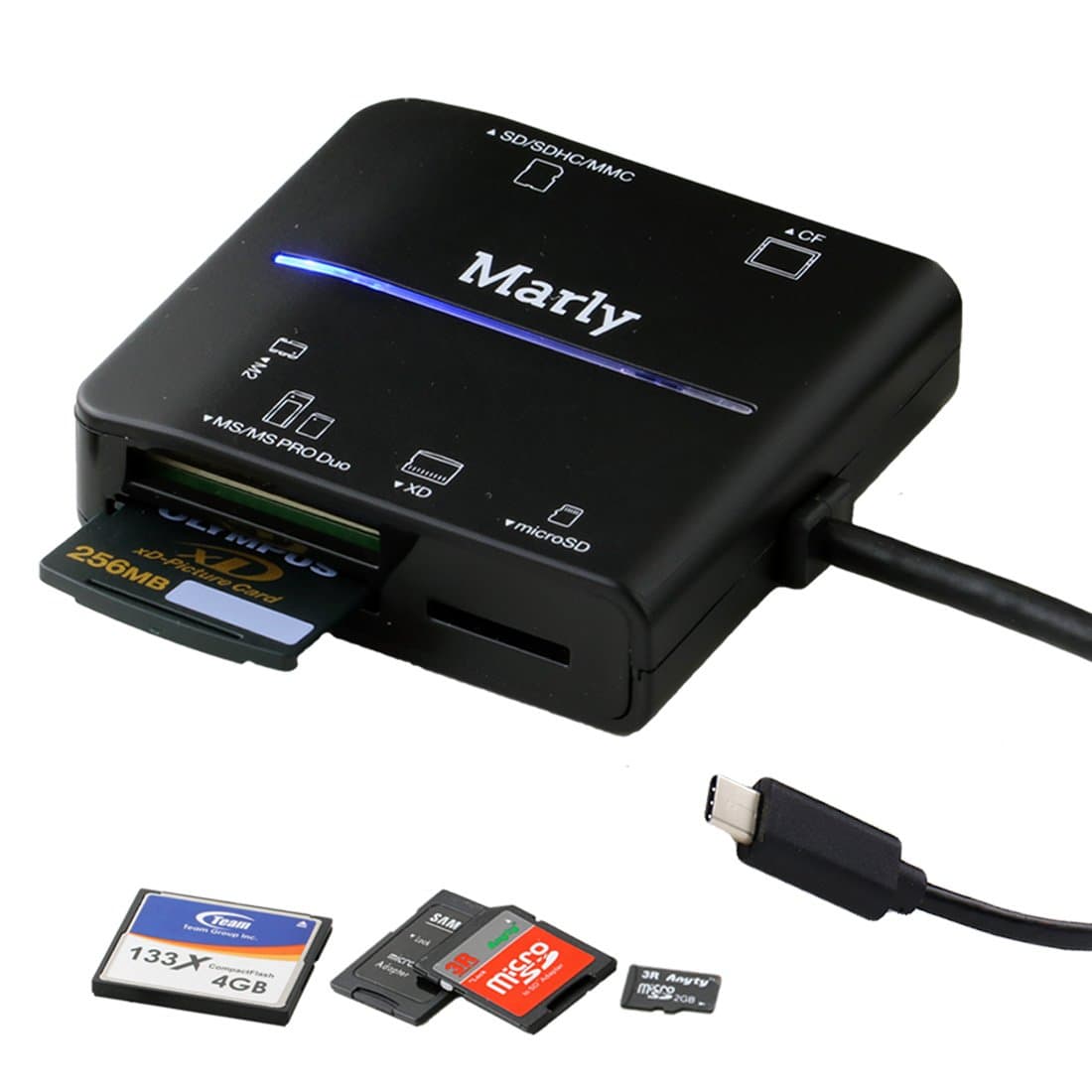 Marly USB-C Multi Card Reader Writer Hub High-Speed USB 3.0 for Smartphone Windows Mac PC Laptop Camera - SD/SDHC/MMC/CF/MS Micro/Memory Stick/MS PRO Duo/xD/Micro SD
