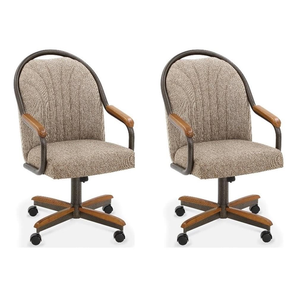 Chromcraft Douglas 19.25" Seat Height Transitional Solid Wood Frame Swivel Dining Chair with Dual Wheel Casters, for Home Office, Easy Assembly, in Chestnut & Texture Bronze Finish (Set of 2)