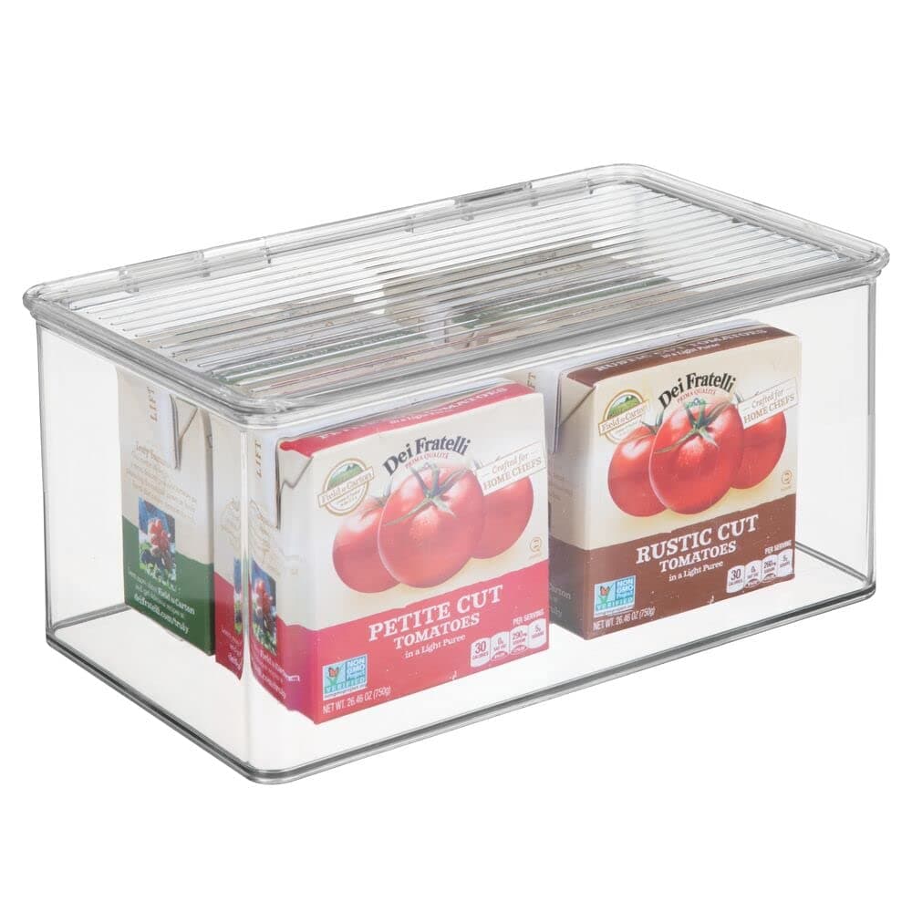 mDesign Kitchen Storage Box — Fridge Storage Unit for Fruit, Veg and Other Foods — Pantry Organiser Bin for Kitchens — Clear