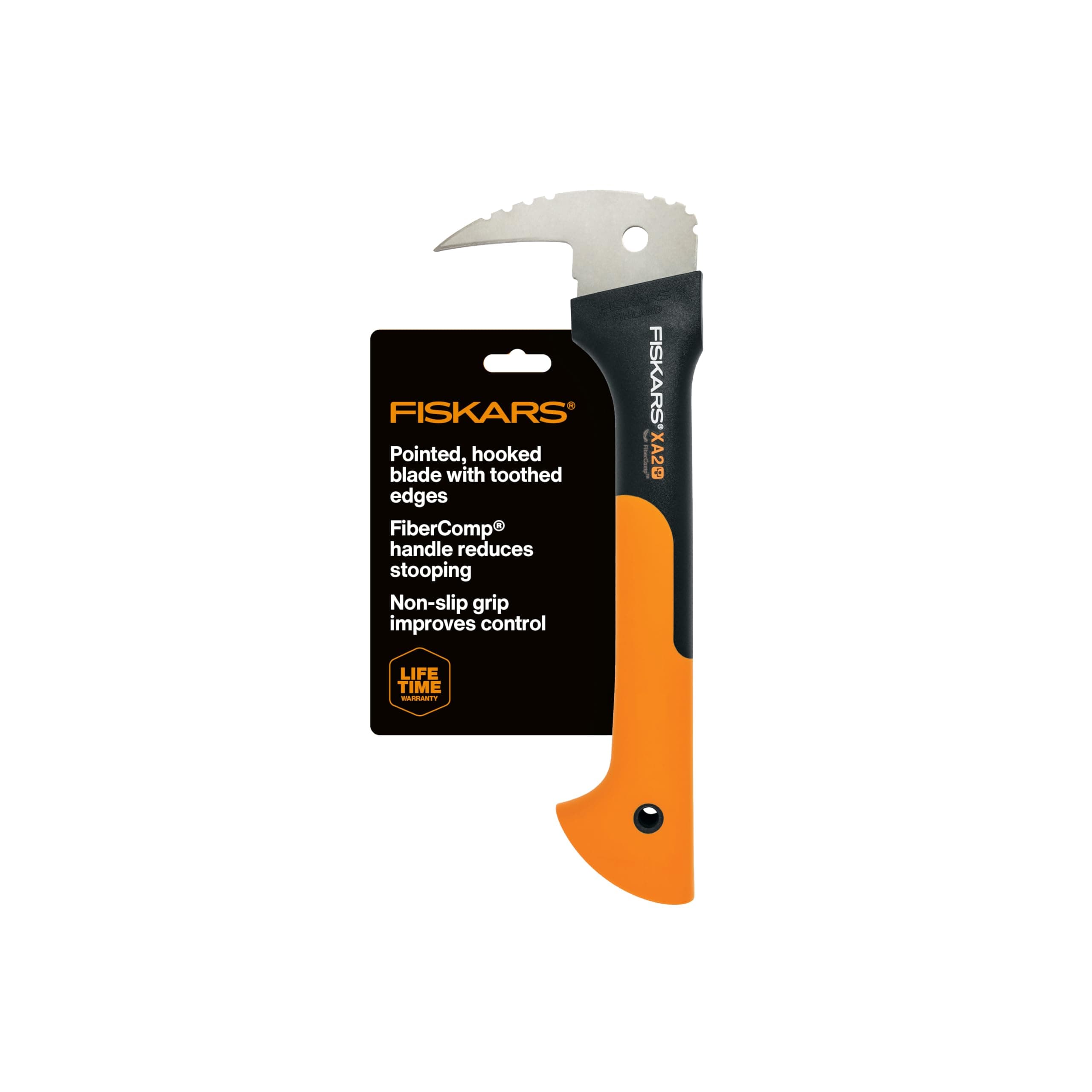 Fiskars 12" Hookaroon - Non-Slip Grip Handle with Pointed, Angled Blade - Landscaping Tool for Rotating, Dragging, Stacking Logs - Black/Orange