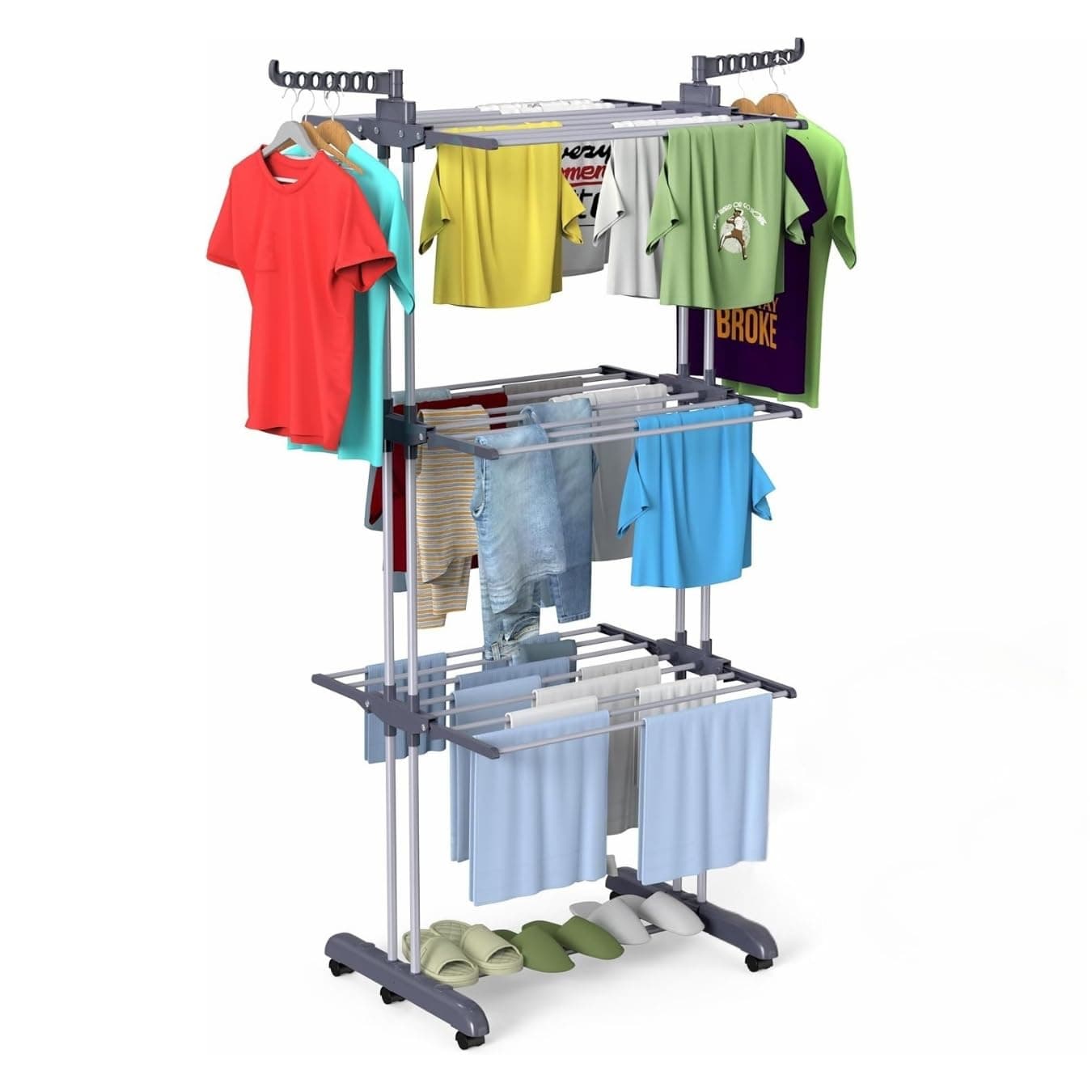 Drying Rack, Stainless Steel & Plastic, Space Saving Laundry Rack, 40lbs Capacity, Includes 2 Stainless Hangers for Underwear (White)