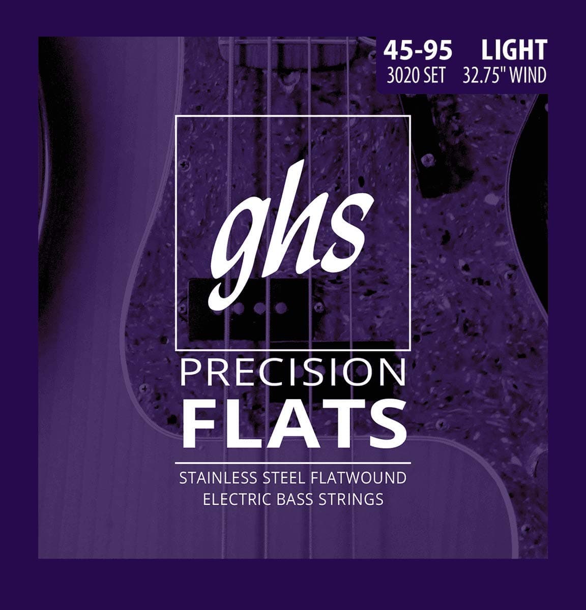 GHS Strings 3020 Short Scale 4-String Bass Precision Flats, Stainless Steel Flatwound, 32.75" Winding, Light (45-95)
