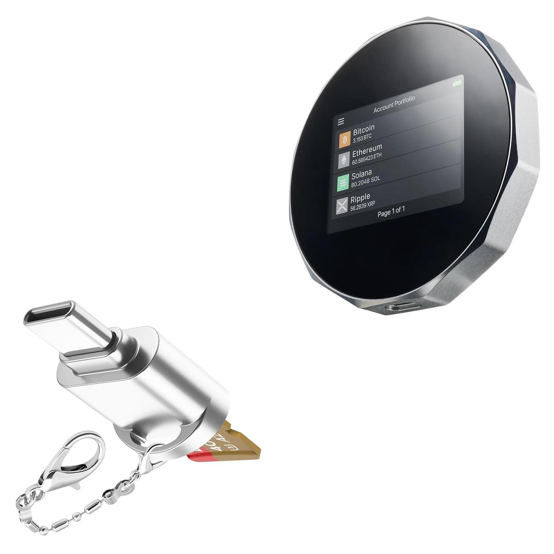 BoxWaveAdapter Compatible with SecuX V20 - Micro SD Card miniReader, USB Type-C OTG Reader USB3.0 Adapter Keychain - Metallic Silver