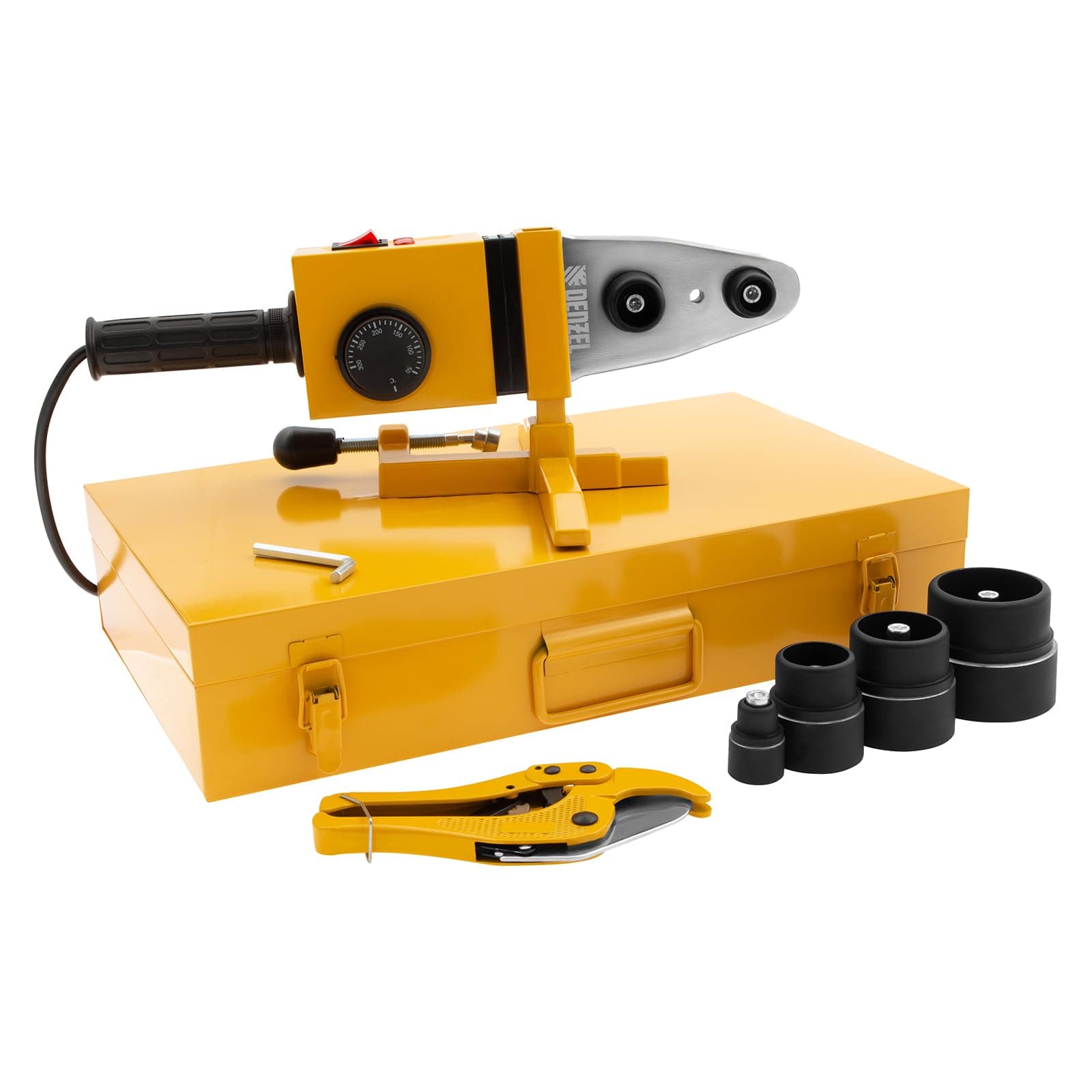 Denzel DWP-1500 Plastic Pipe Welding Machine – 1500 W, 260–300 °C, 20–63 mm for PPR/PE/PVC Pipes (with Nozzles)