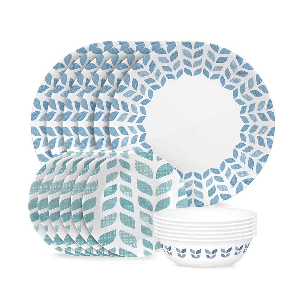 Global Collection Vitrelle 18-Piece Dinnerware Set Triple Layer Recycled Glass, Lightweight Eco-Friendly Round Plates and Bowls Set, Northern Pines