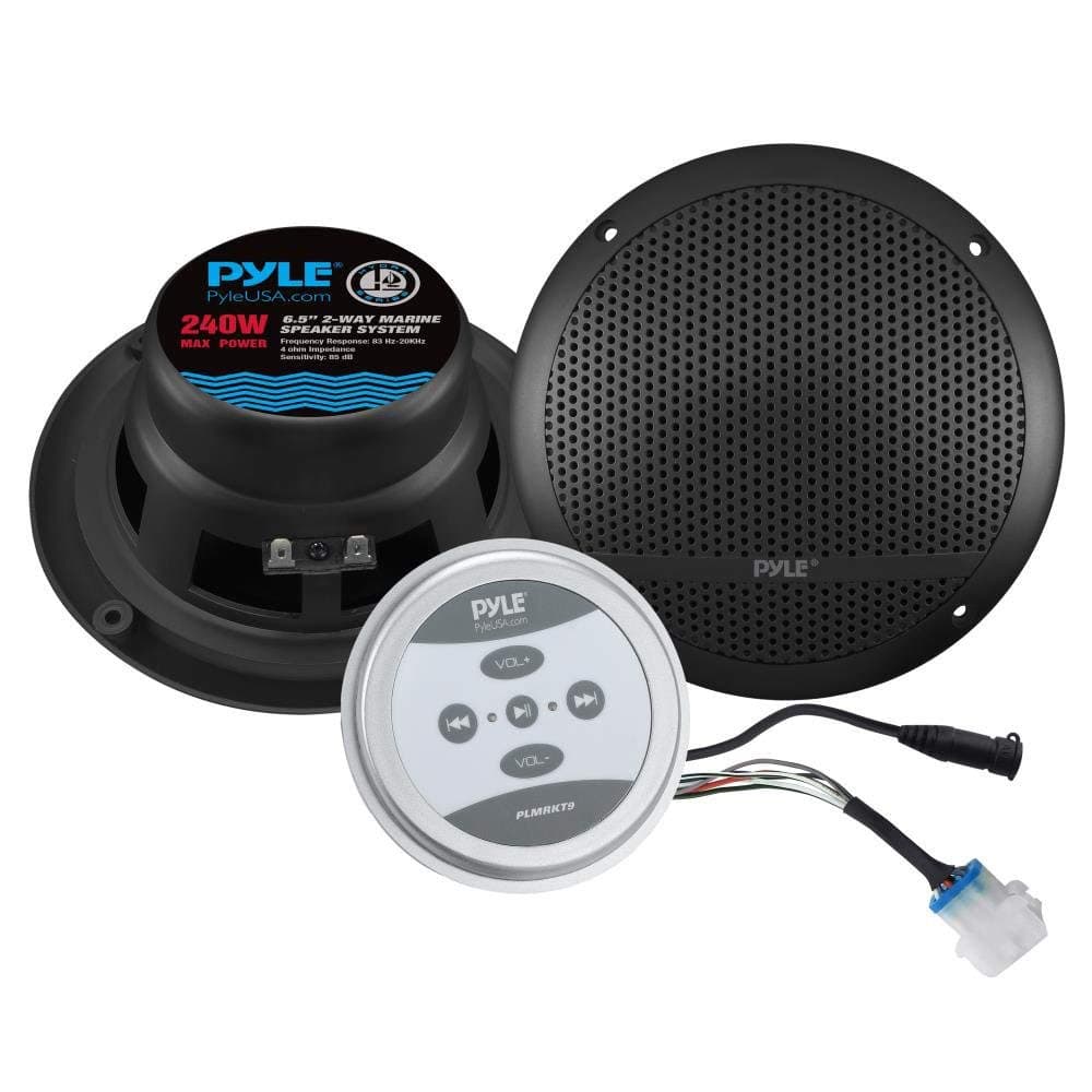 PyleBluetooth Marine Grade Flush Mount 2-Way Speaker System Amplified Full Range Stereo Sound Dual Cone Dome Waterproof Universal Use Vehicle Home with Aux 3.5mm Input Pair 6.5 240 Watts (PLMRKT9)
