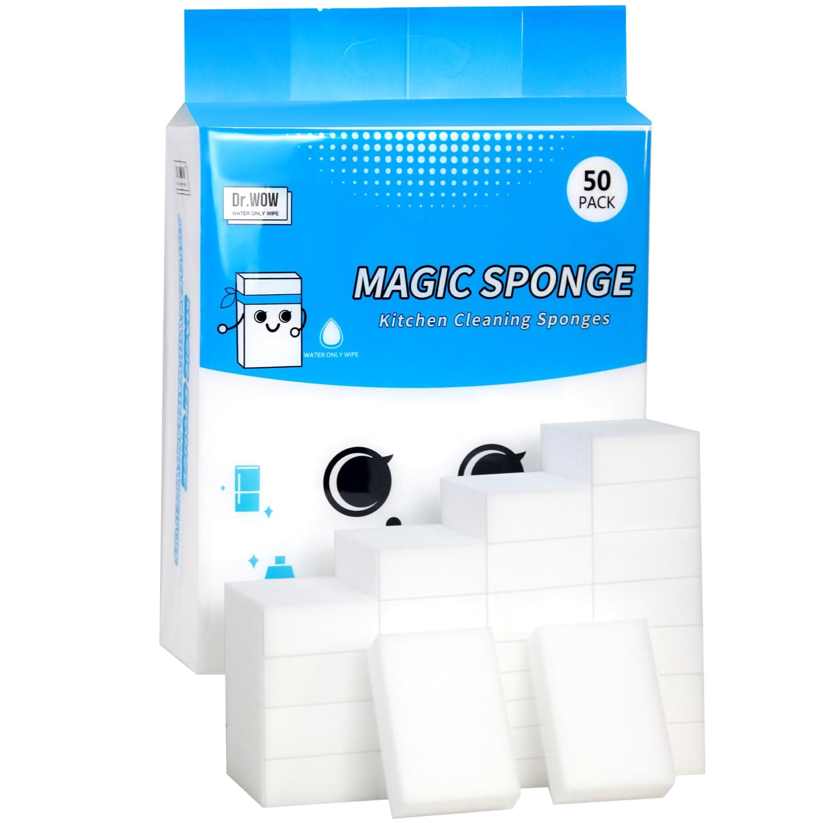 Dr. WOW Magic Sponge Eraser Multi-functional Melamine Foam Cleaner 100 x 70 x 30mm 50 pcs per set