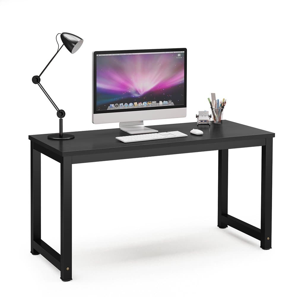 Computer Desk, 55 inch Large Office Desk Computer Table Study Writing Desk for Home Office, Black + Black Leg