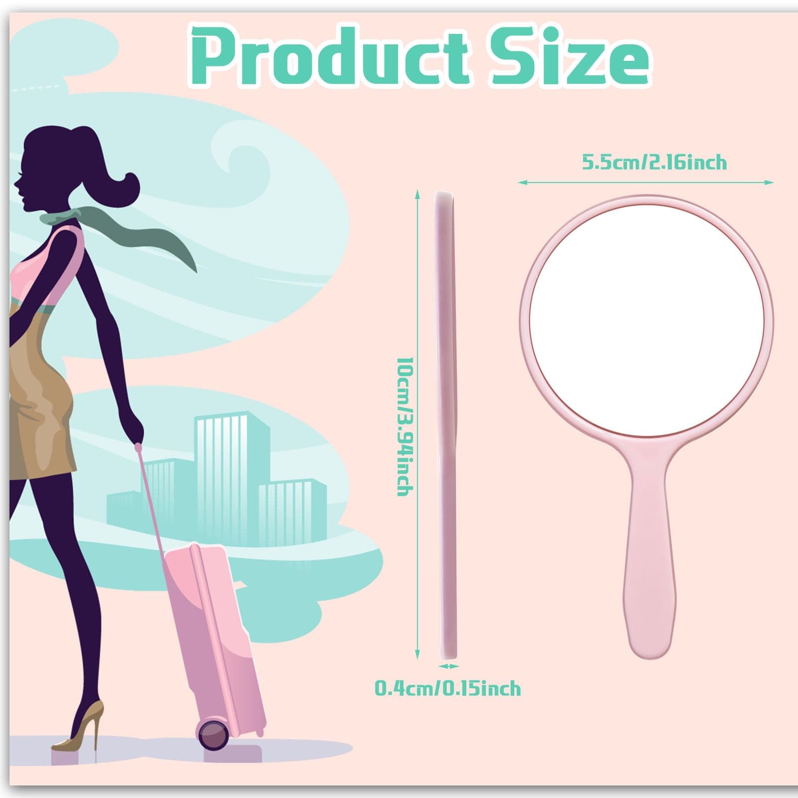 Vinsot 100 Pcs Handheld Mirror Bulk Small Hand Compact Mirrors with Handle Plastic Travel Makeup Portable 3.94 x 2.16 Inch for Birthday Dress up Wedding Practice Pronunciation (Pink)