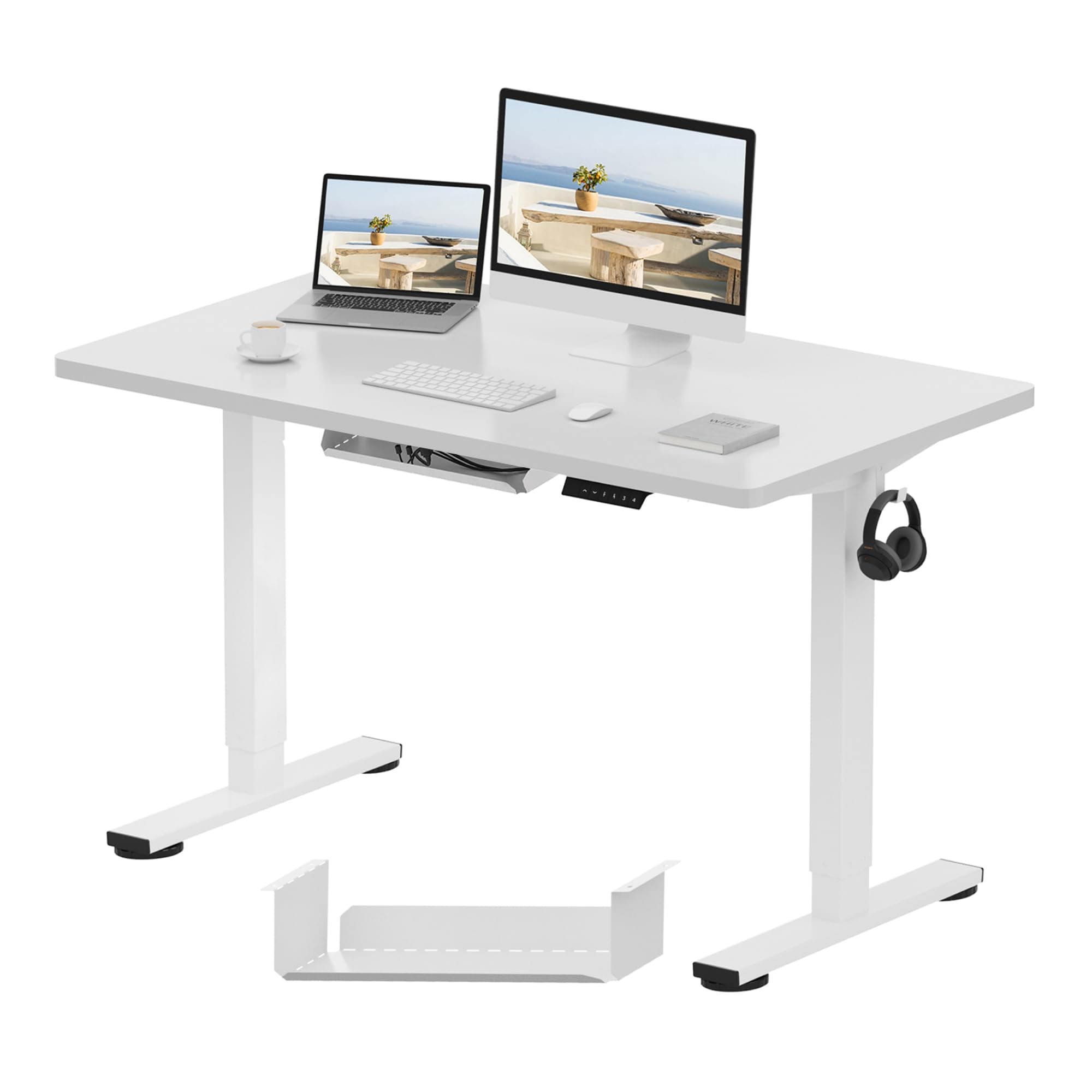 FLEXISPOT Basic Plus Electric Height-Adjustable Desk with Charging Sockets with Table Top, 2-Way Telescope, Sitting & Standing Desk with Memory Control
