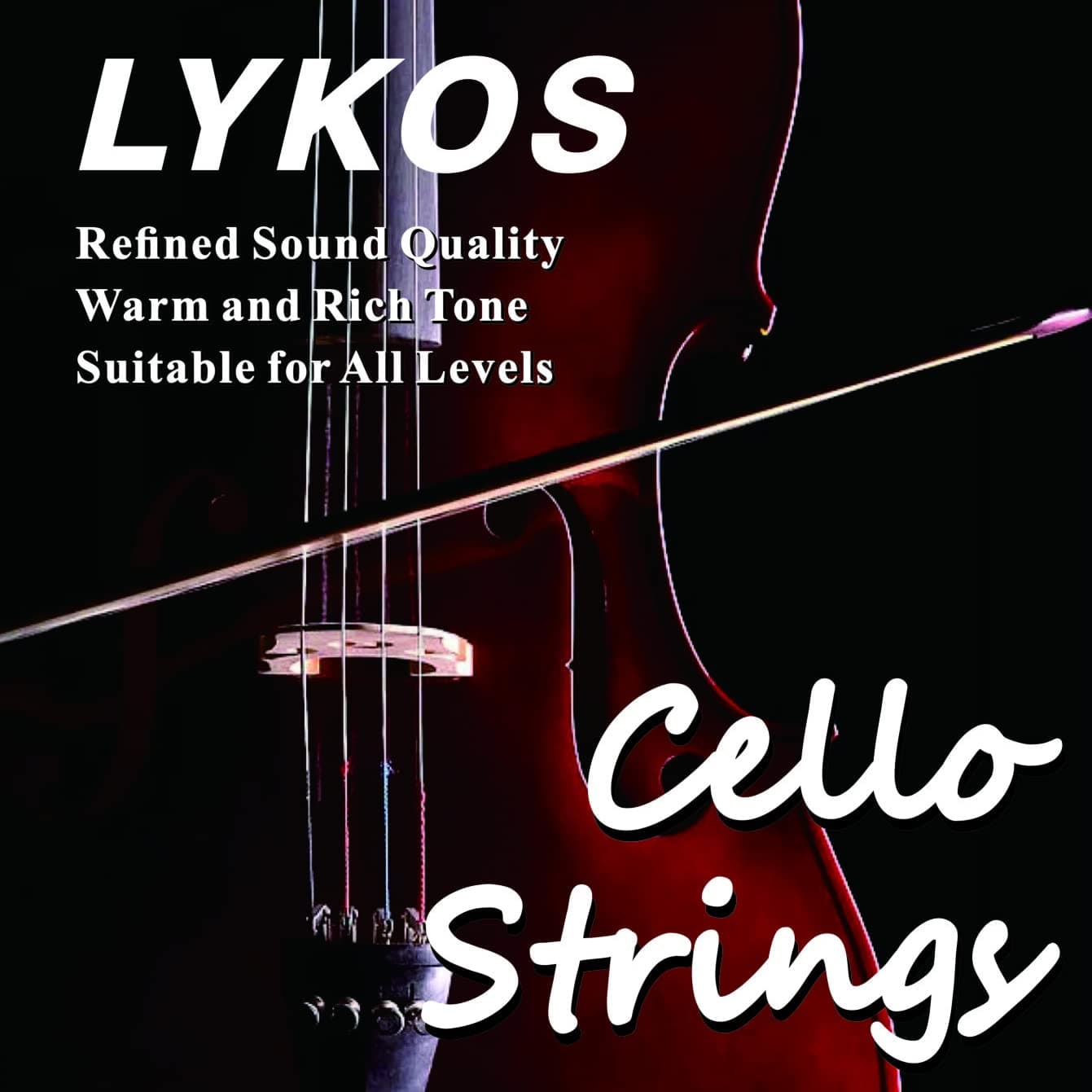 Lykos Cello Strings 1 Full Set A D G and C for 3/4 and 4/4 Size Cello, Experience the Rich and Powerful Sound Premium Quality for All Levels