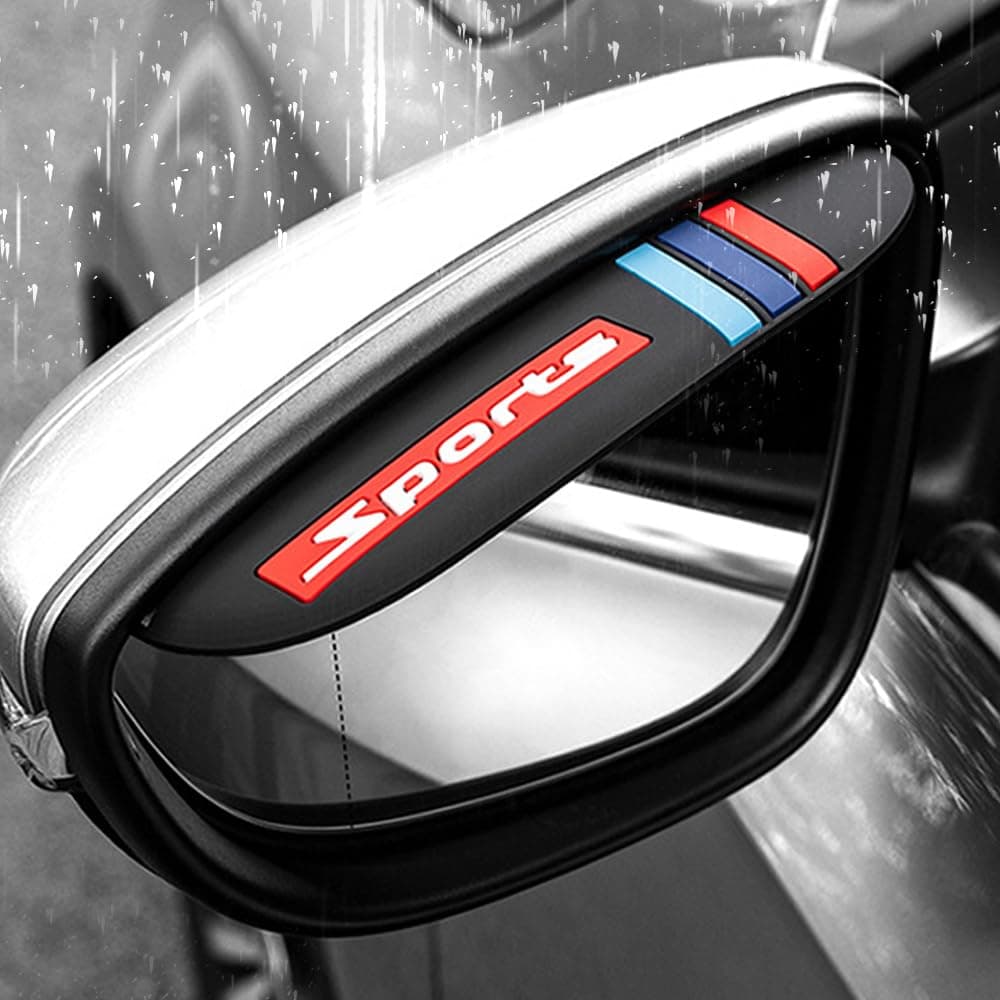 Pincuttee 2PC Side Mirror Visor Rain Guards,Car Rear View Mirror Rain Cover,Silicone Rain Shield,Mirror Cover Rubber Visor Guard((Tri-Color-Black Sport,2Pack)